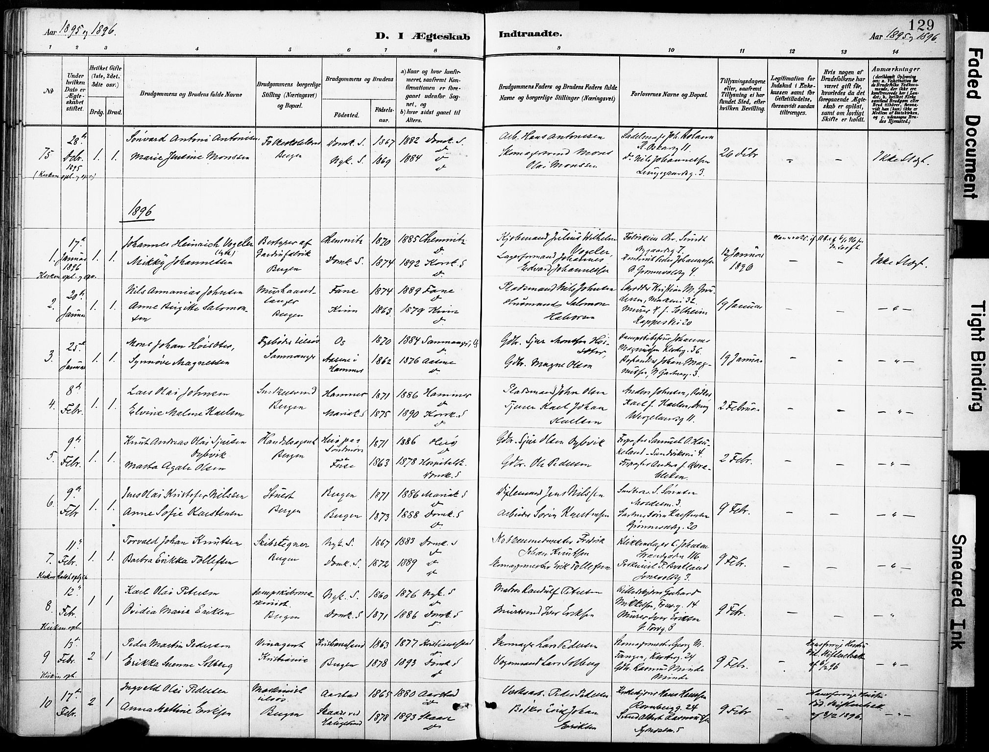 Domkirken sokneprestembete, SAB/A-74801/H/Haa/L0037: Parish register (official) no. D 4, 1880-1907, p. 129