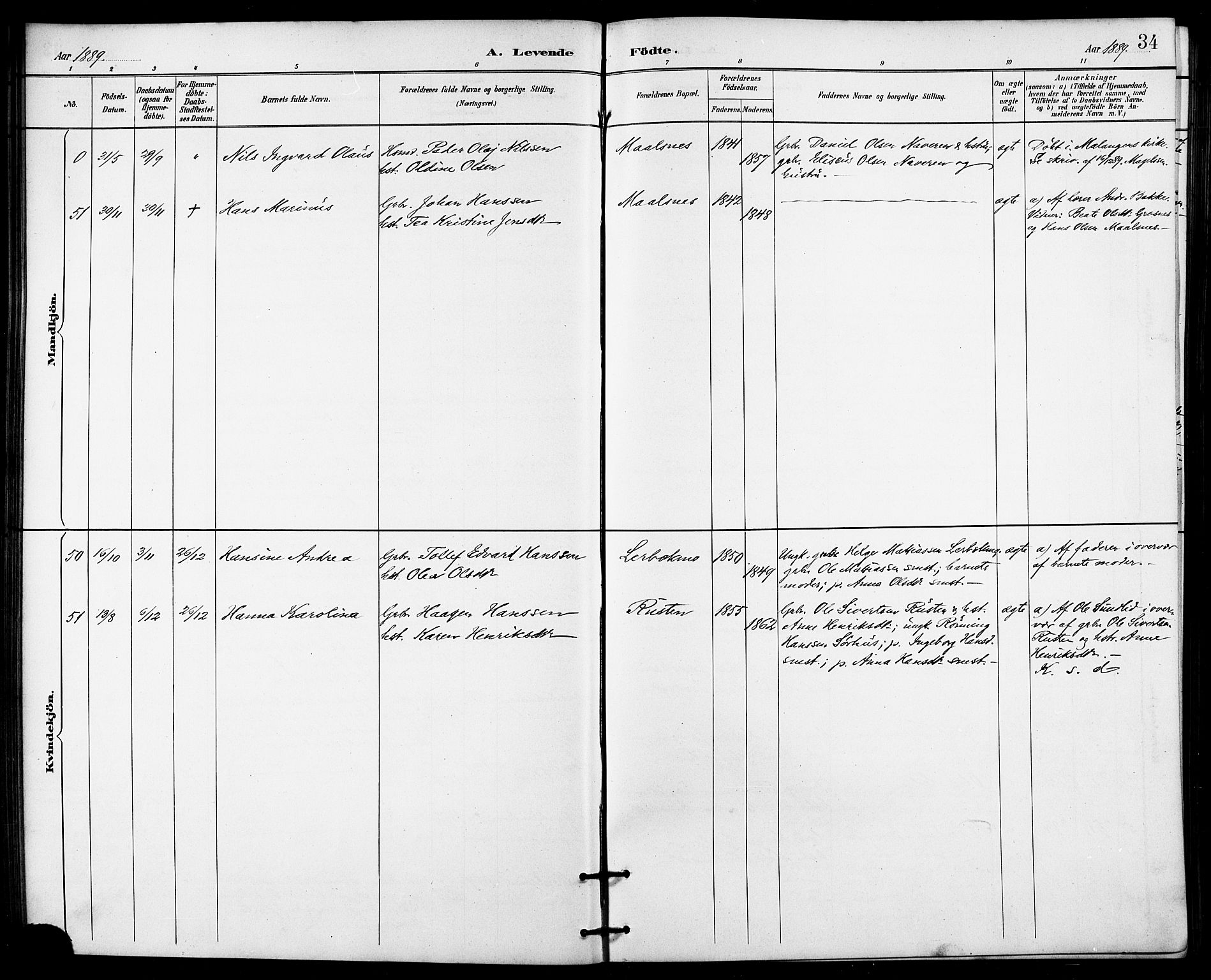 Målselv sokneprestembete, AV/SATØ-S-1311/G/Ga/Gab/L0004klokker: Parish register (copy) no. 4, 1885-1901, p. 34