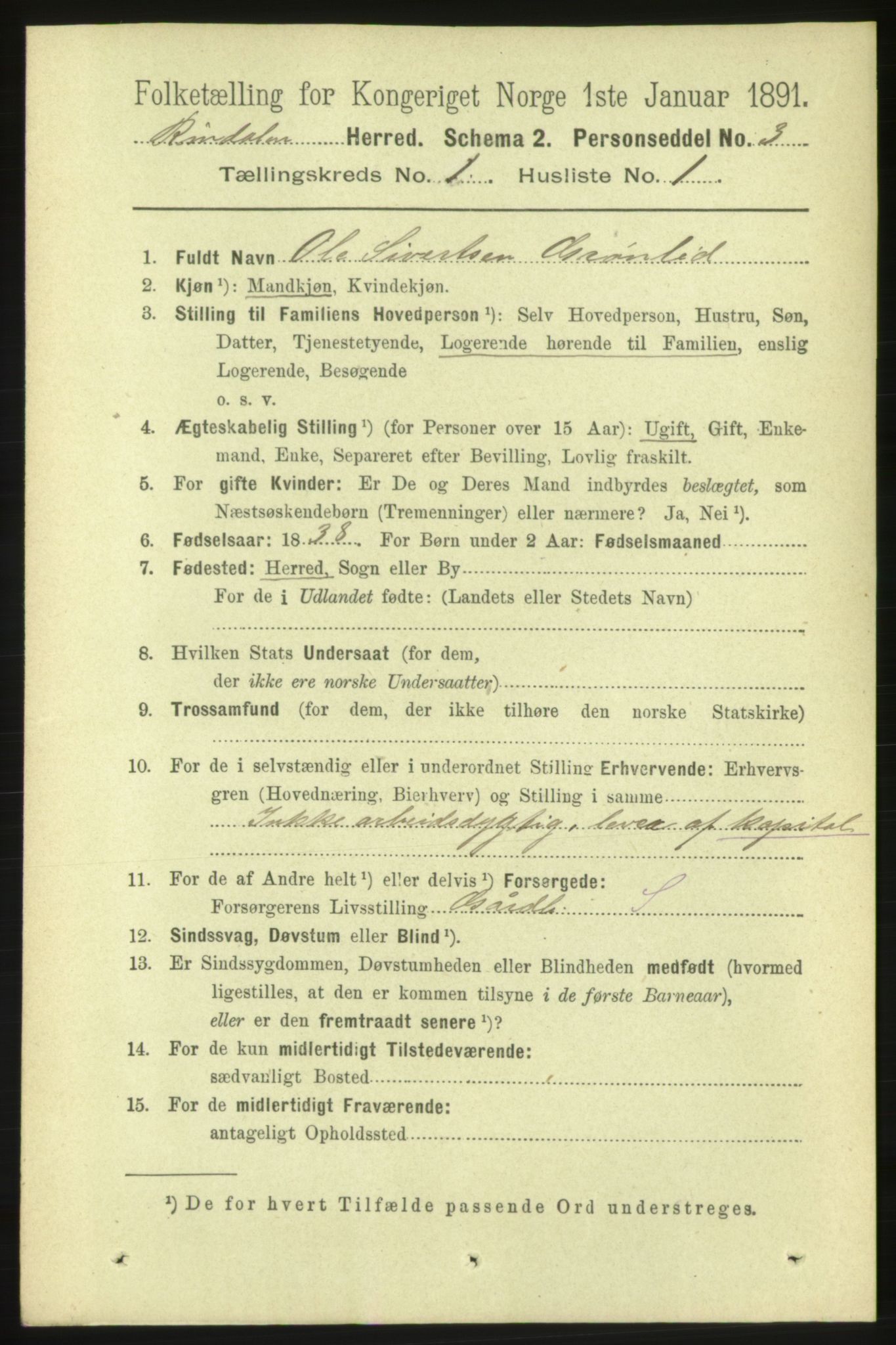 RA, 1891 census for 1567 Rindal, 1891, p. 42