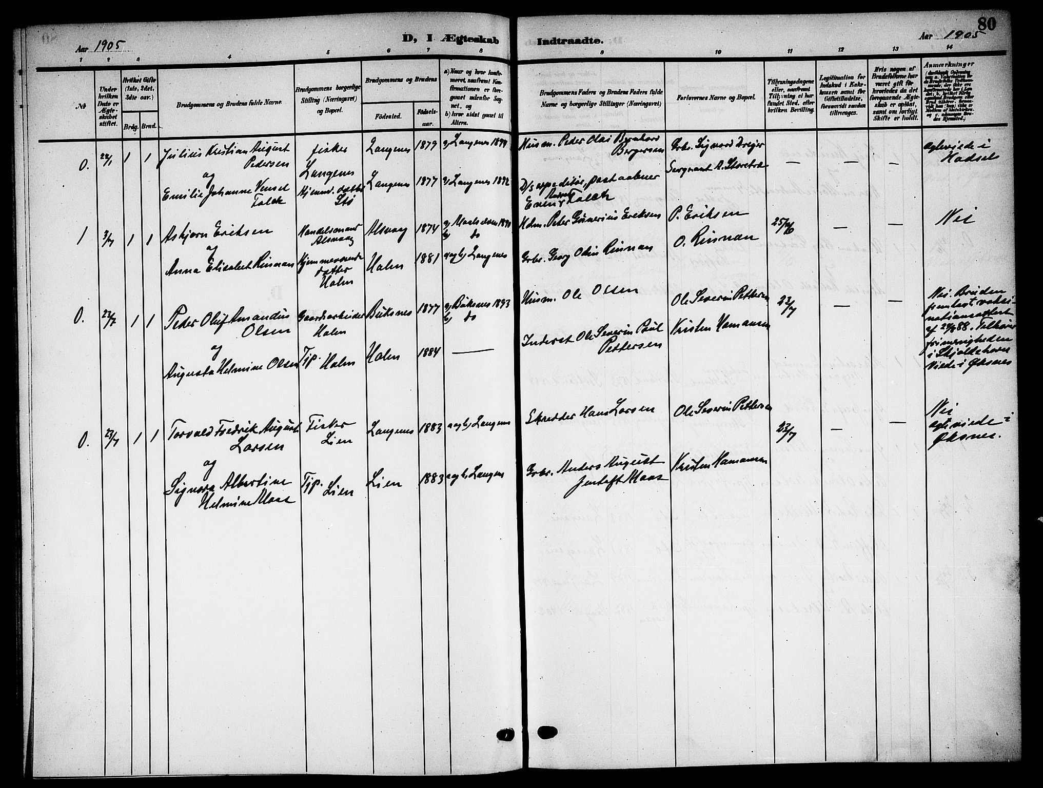 Ministerialprotokoller, klokkerbøker og fødselsregistre - Nordland, AV/SAT-A-1459/894/L1361: Parish register (copy) no. 894C04, 1905-1922, p. 80