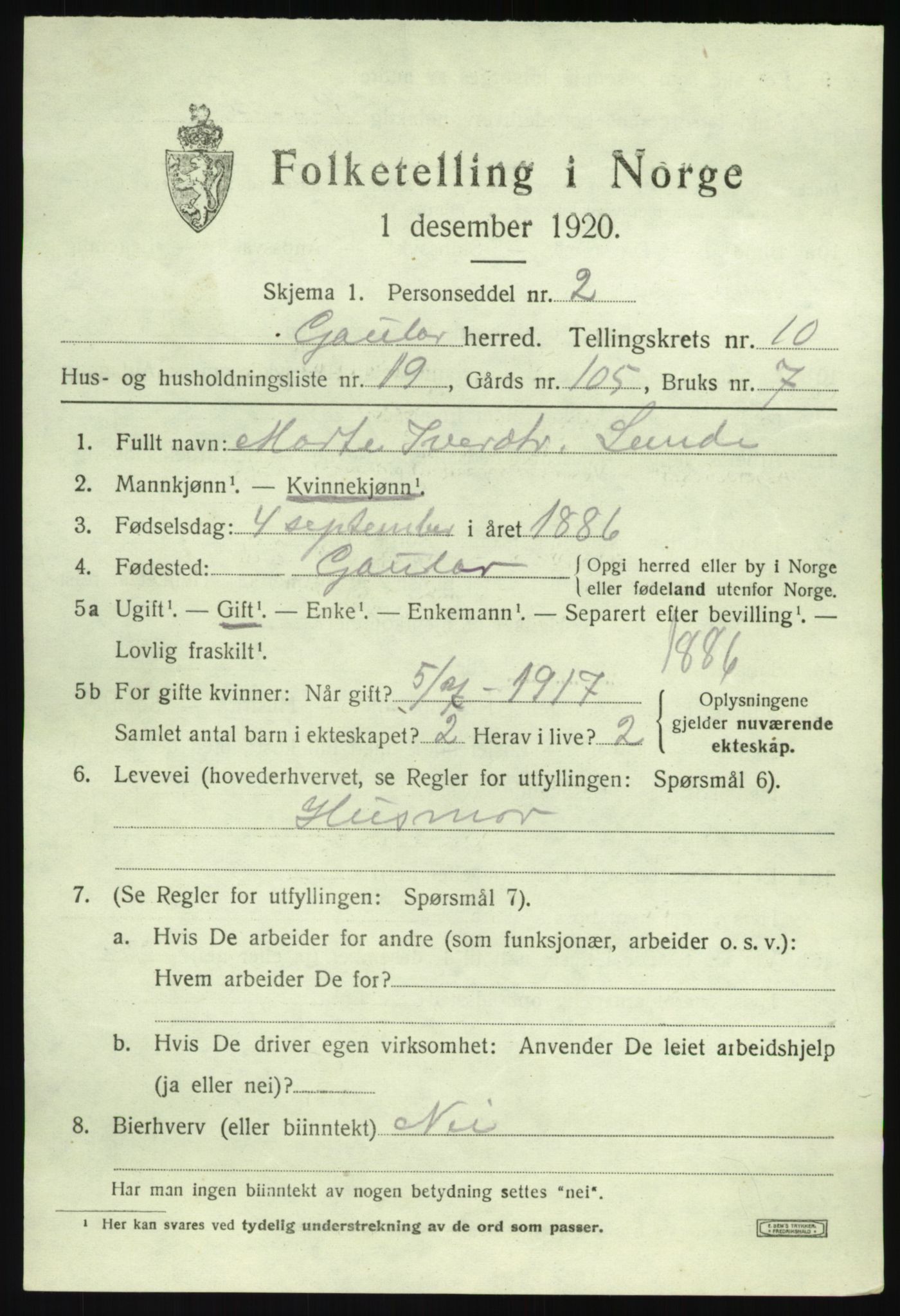 SAB, 1920 census for Gaular, 1920, p. 4960