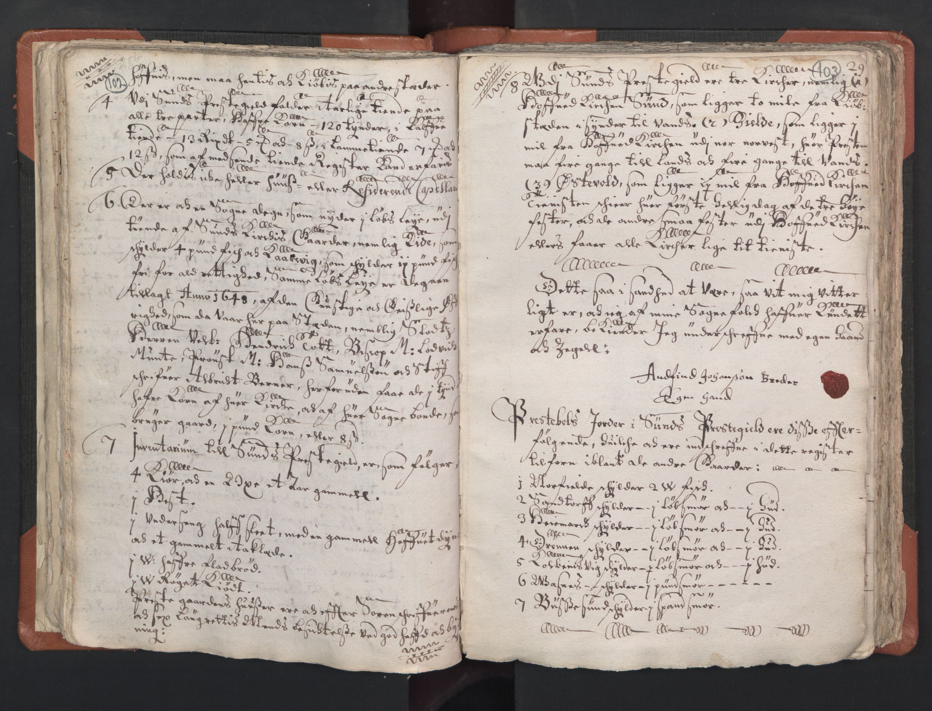 RA, Vicar's Census 1664-1666, no. 22: Nordhordland deanery, 1664-1666, p. 102-103