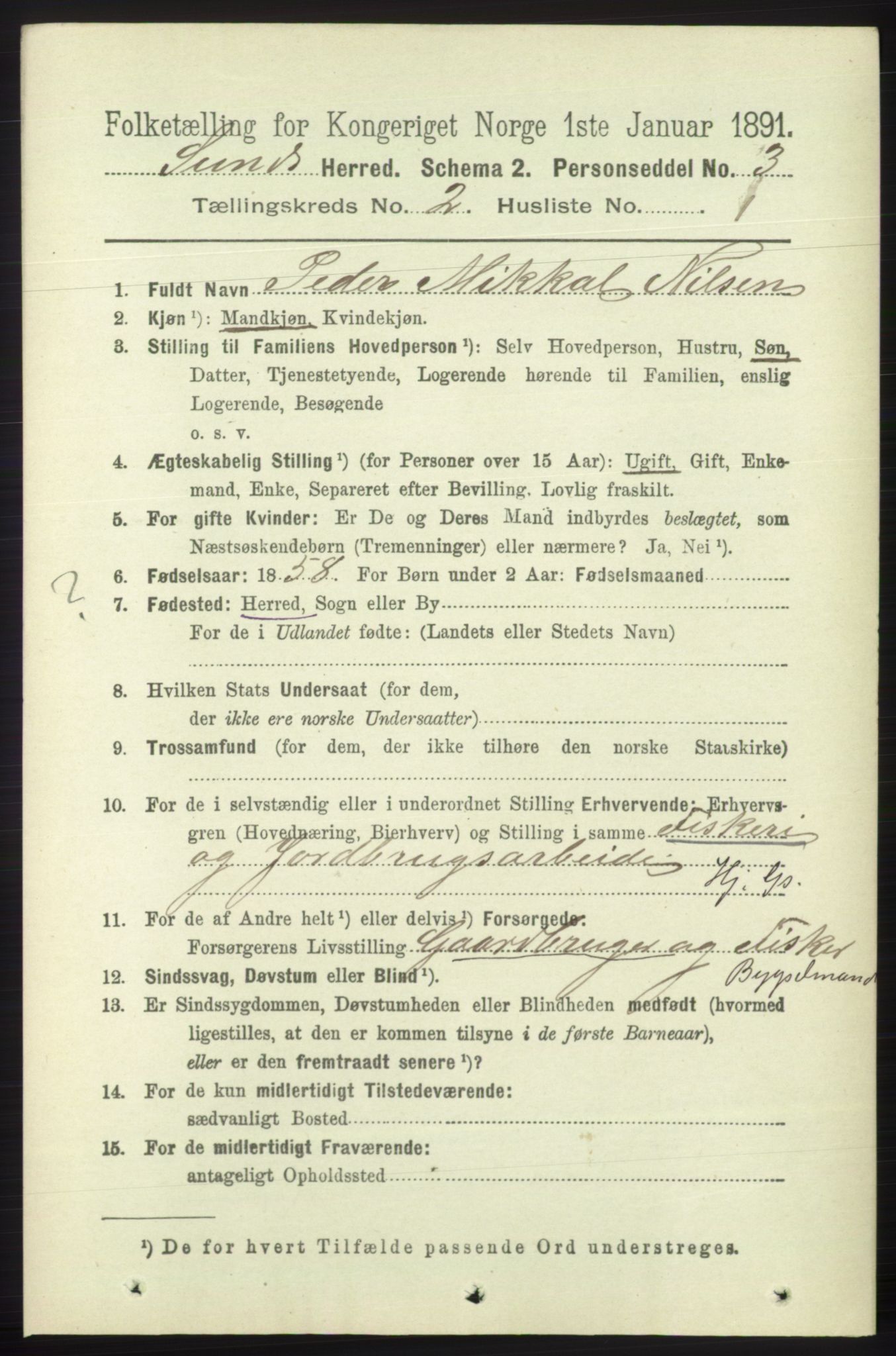 RA, 1891 census for 1245 Sund, 1891, p. 594