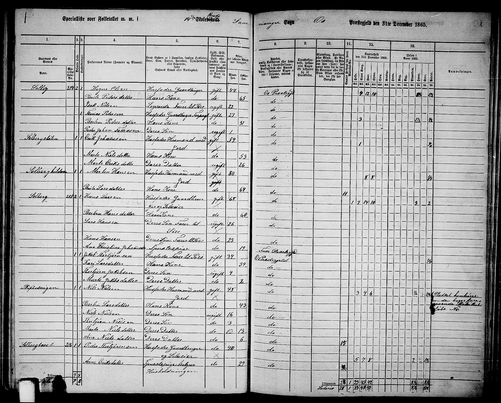 RA, 1865 census for Os, 1865, p. 99