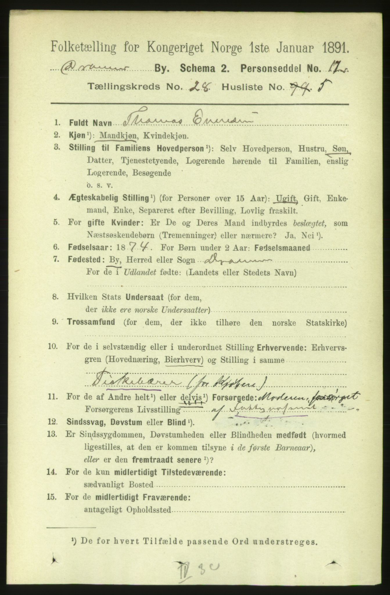 RA, 1891 census for 0602 Drammen, 1891, p. 16788