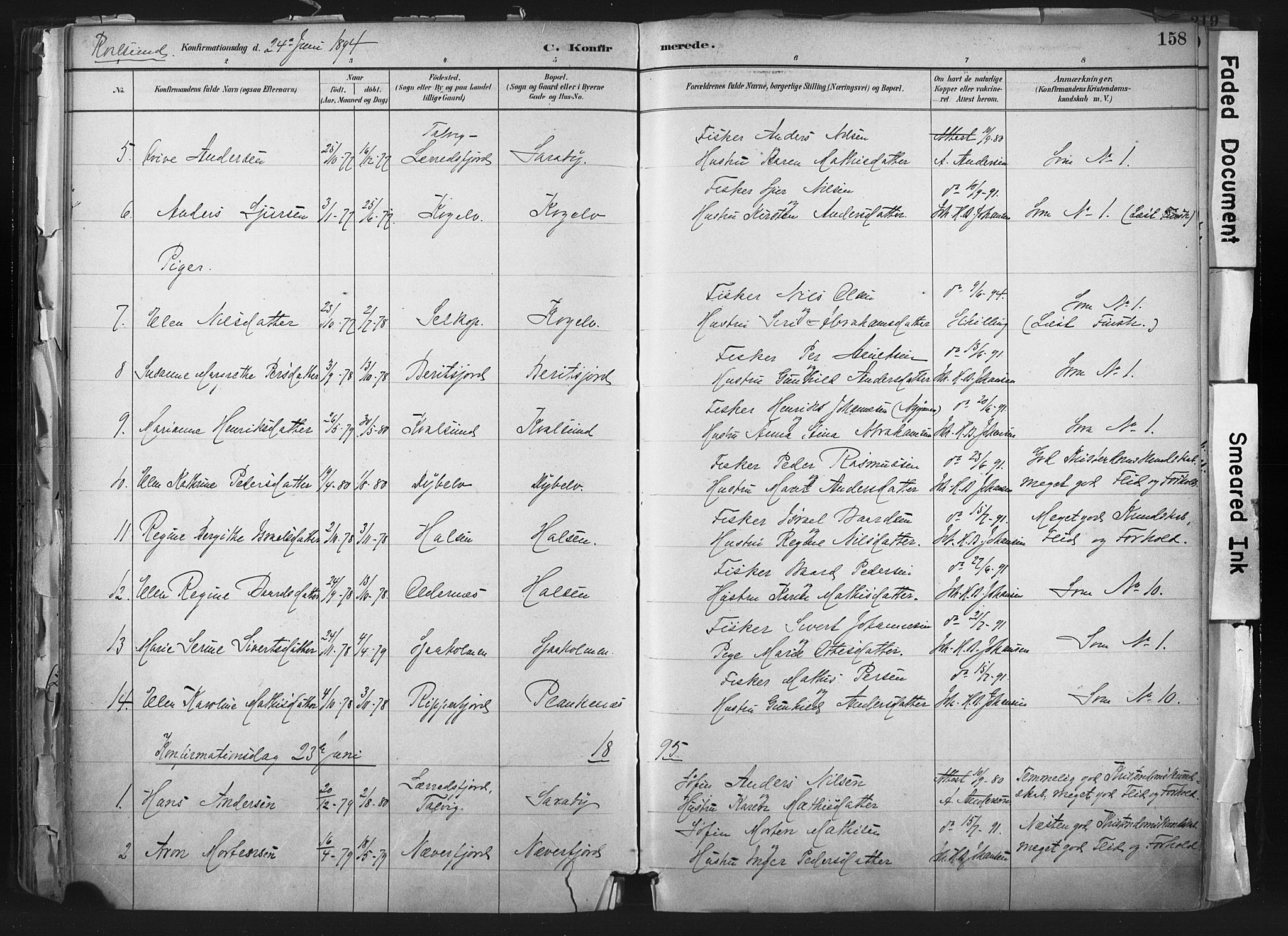 Hammerfest sokneprestkontor, SATØ/S-1347: Parish register (official) no. 11 /2, 1885-1897, p. 158