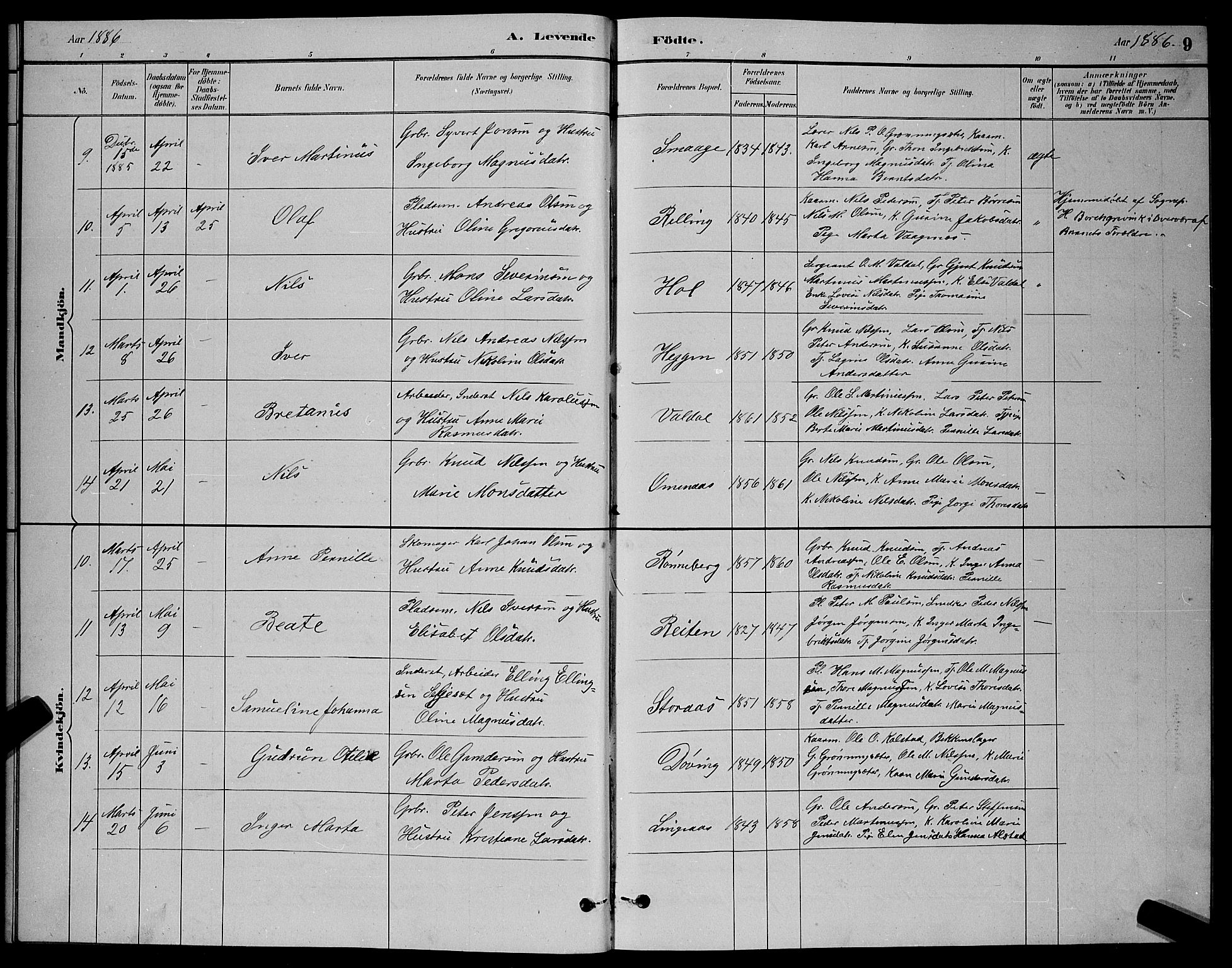 Ministerialprotokoller, klokkerbøker og fødselsregistre - Møre og Romsdal, SAT/A-1454/519/L0263: Parish register (copy) no. 519C04, 1885-1892, p. 9