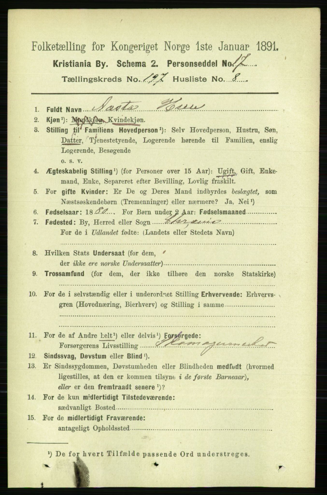 RA, 1891 census for 0301 Kristiania, 1891, p. 118974