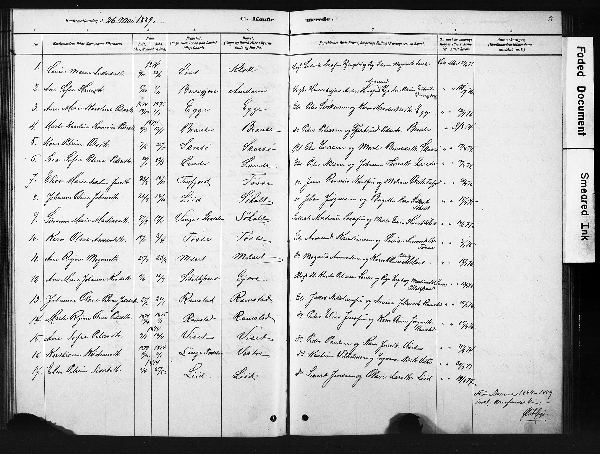 Ministerialprotokoller, klokkerbøker og fødselsregistre - Møre og Romsdal, SAT/A-1454/522/L0326: Parish register (copy) no. 522C05, 1878-1890, p. 99