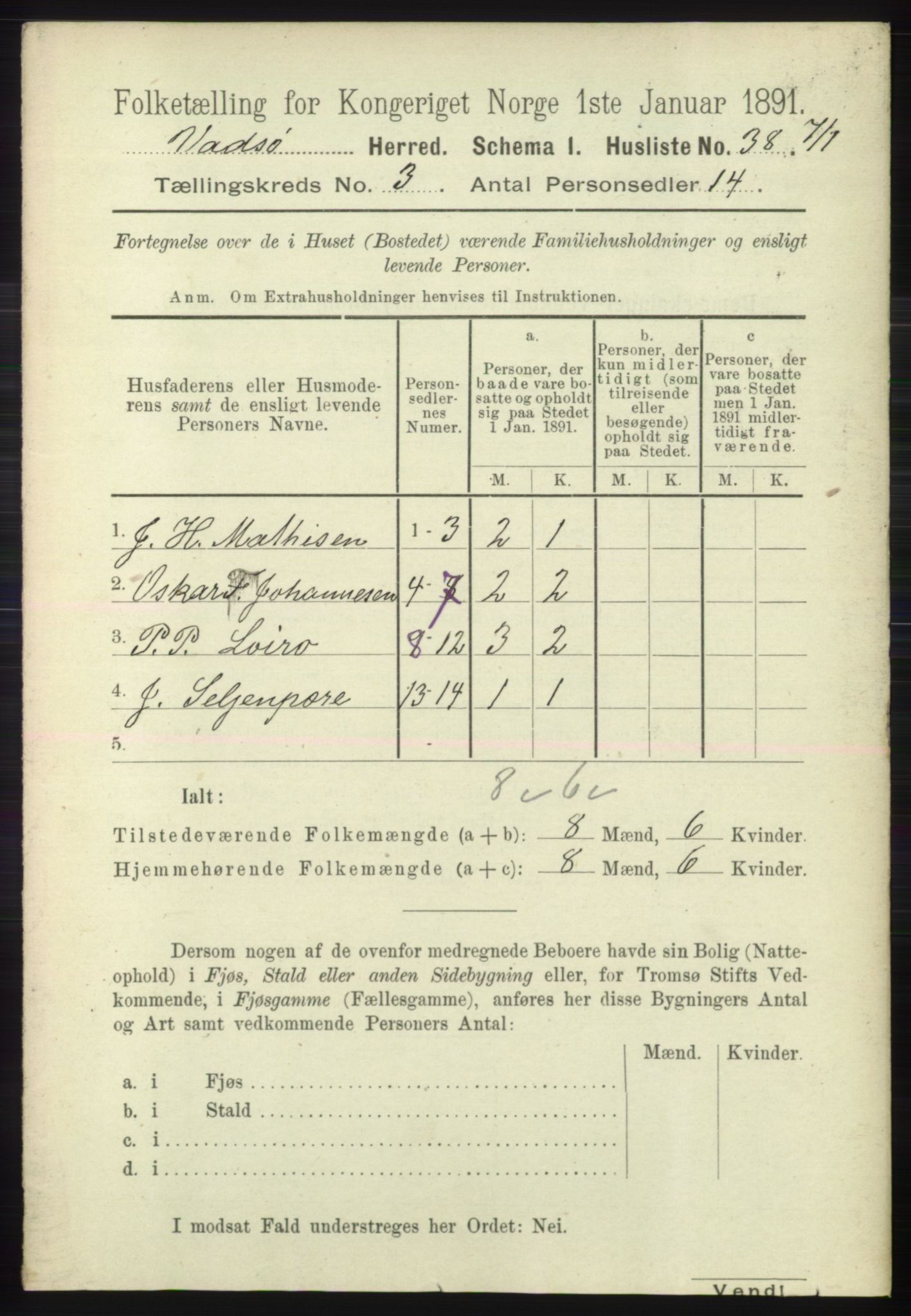 RA, 1891 census for 2029 Vadsø, 1891, p. 807