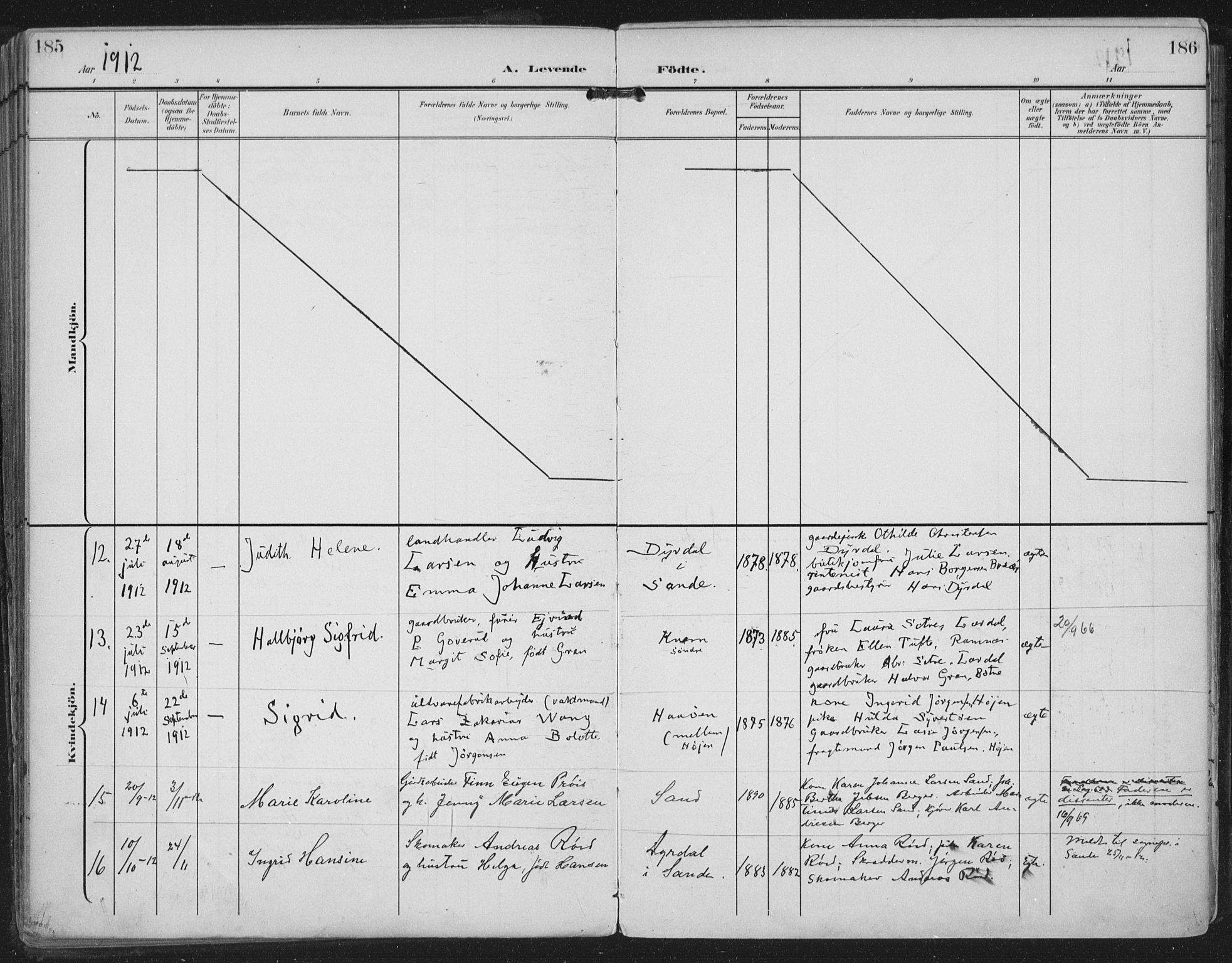 Strømm kirkebøker, AV/SAKO-A-322/F/Fa/L0005: Parish register (official) no. I 5, 1898-1919, p. 185-186