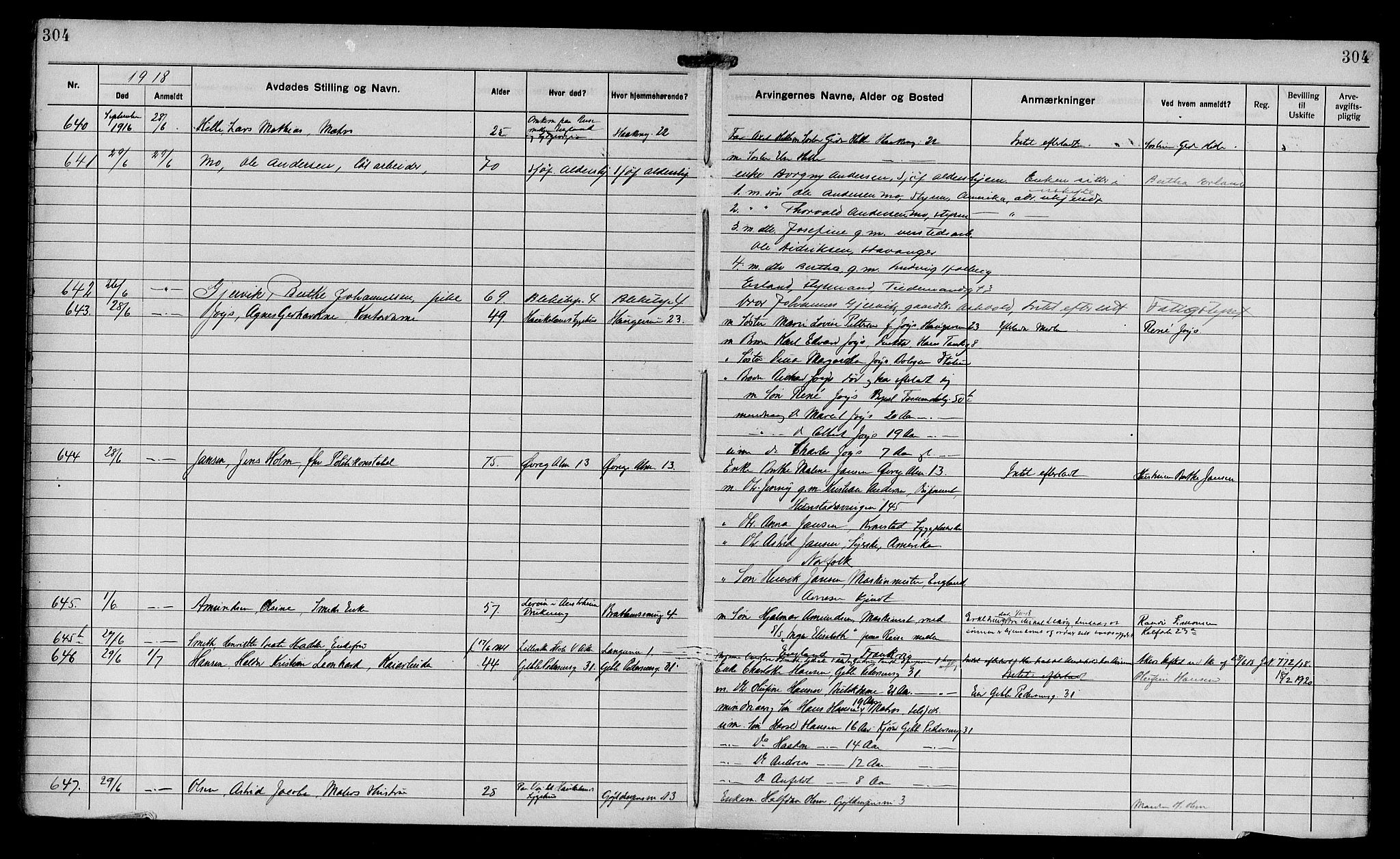 Byfogd og Byskriver i Bergen, AV/SAB-A-3401/06/06Na/L0011: Dødsfallsjournaler, 1915-1918, p. 304