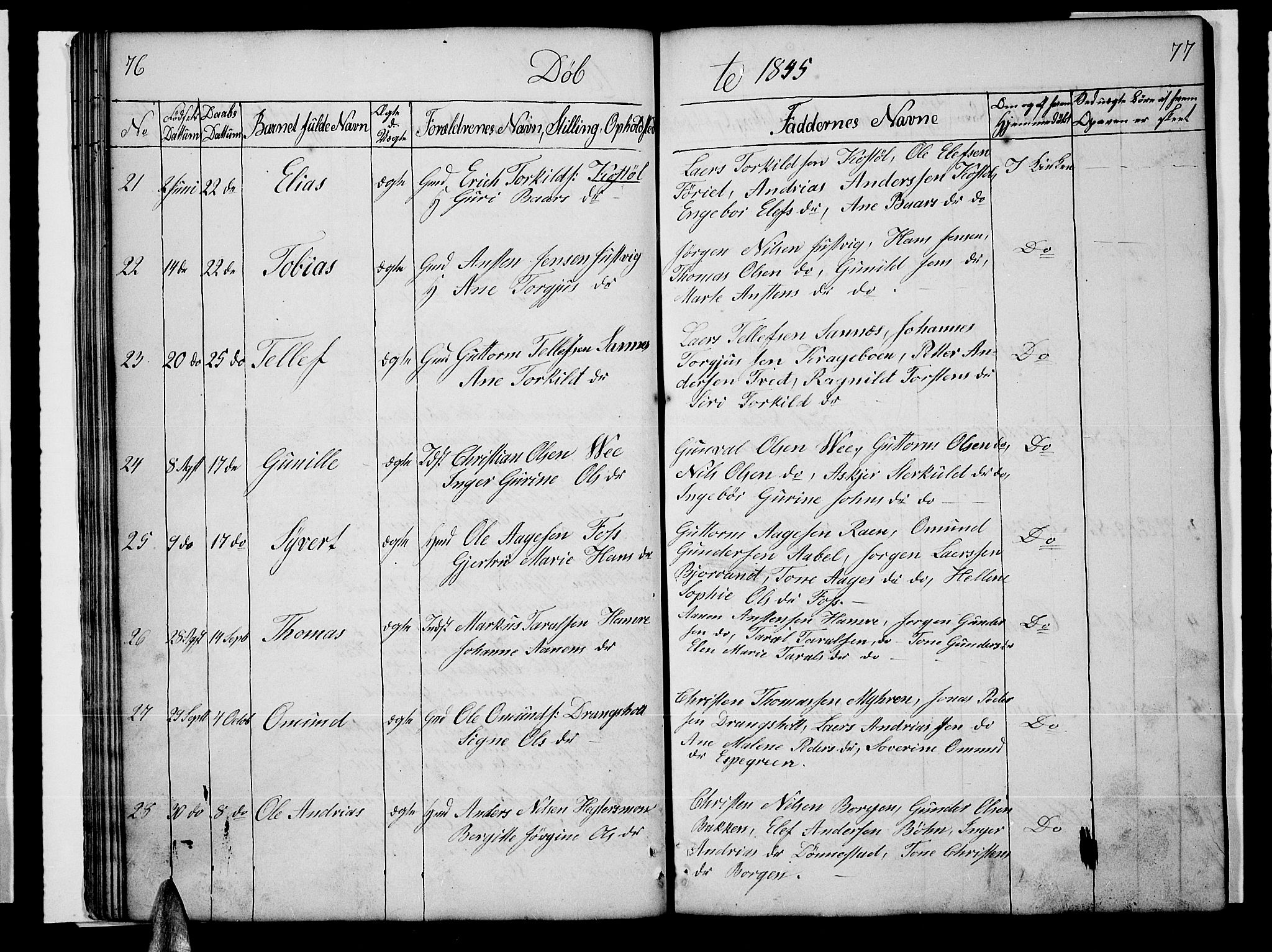 Tveit sokneprestkontor, AV/SAK-1111-0043/F/Fb/L0002: Parish register (copy) no. B 2, 1835-1854, p. 76-77