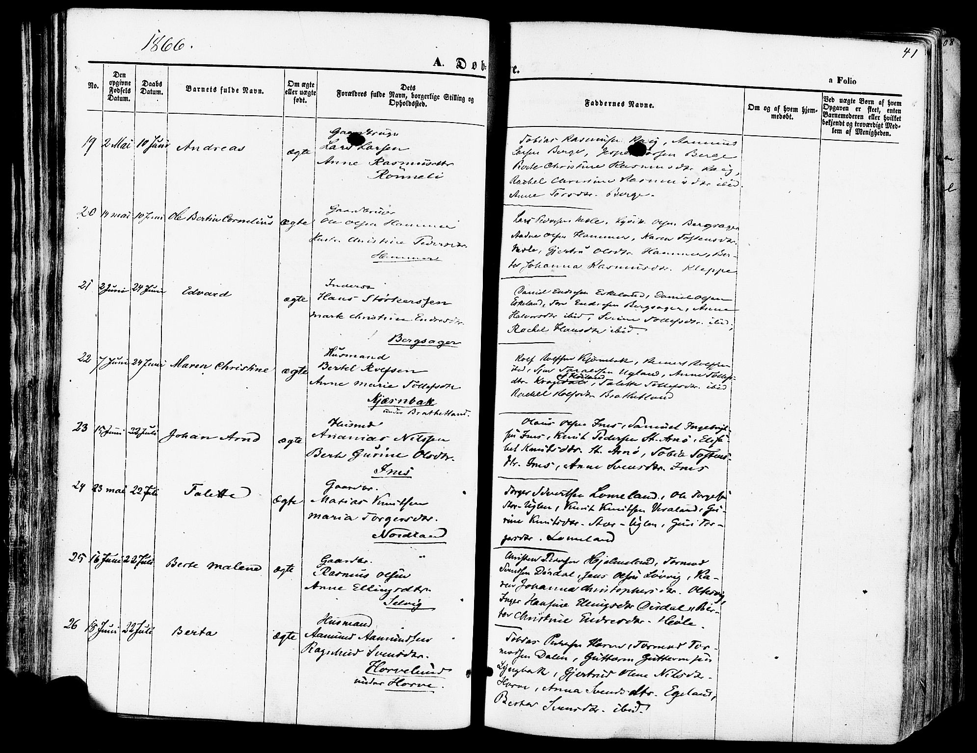 Høgsfjord sokneprestkontor, SAST/A-101624/H/Ha/Haa/L0002: Parish register (official) no. A 2, 1855-1885, p. 41