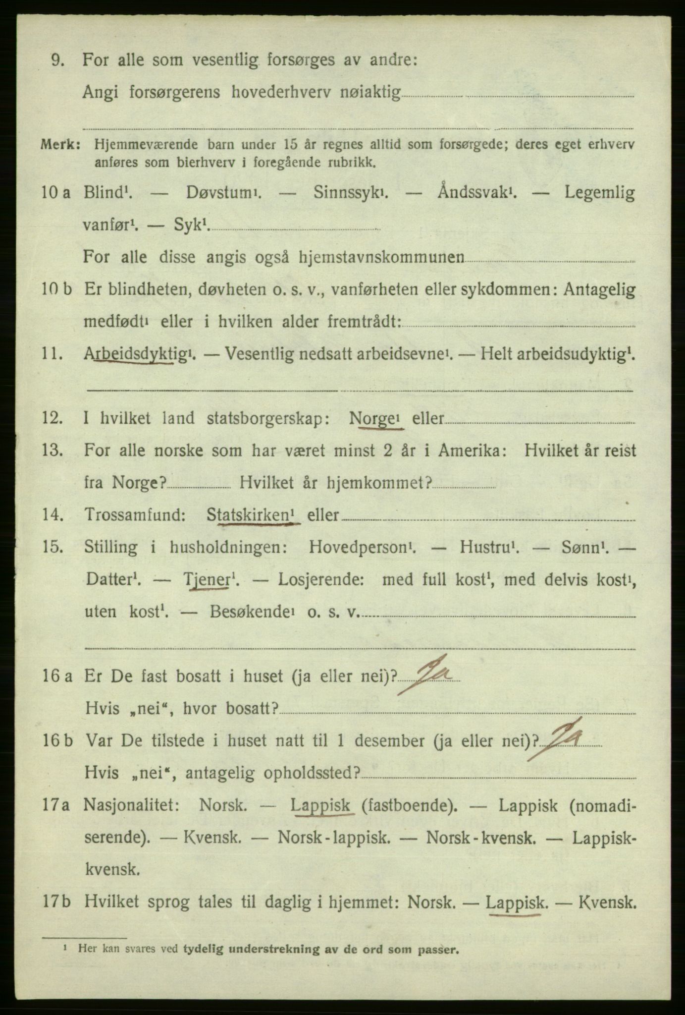 SATØ, 1920 census for Tana, 1920, p. 3021