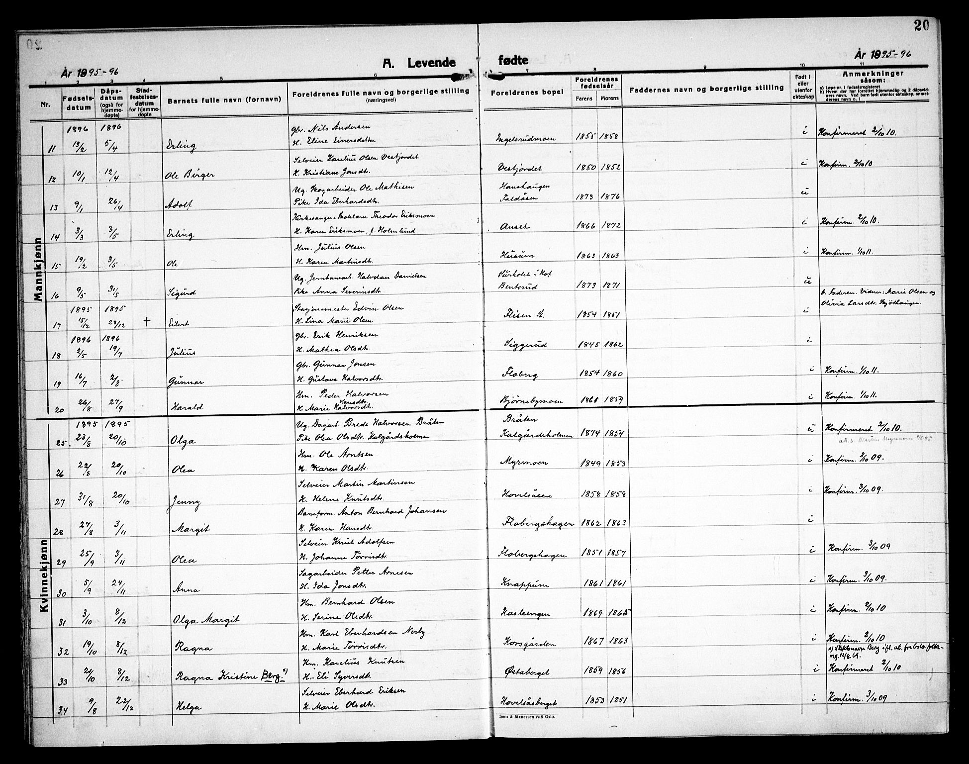 Åsnes prestekontor, AV/SAH-PREST-042/H/Ha/Haa/L0000C: Parish register (official) no. 0A, 1890-1929, p. 20