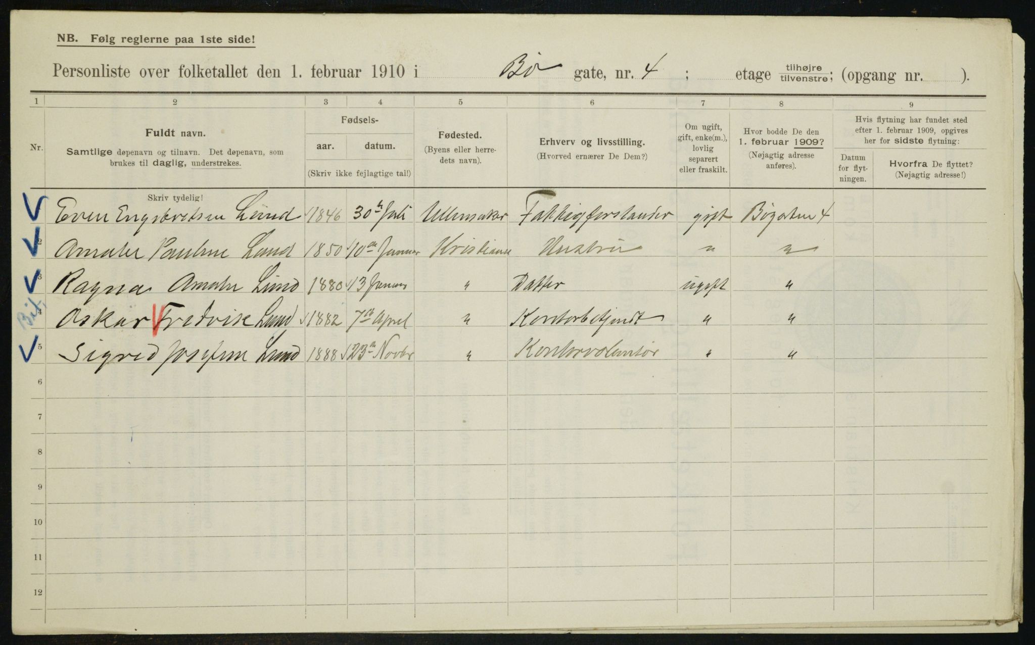 OBA, Municipal Census 1910 for Kristiania, 1910, p. 10668