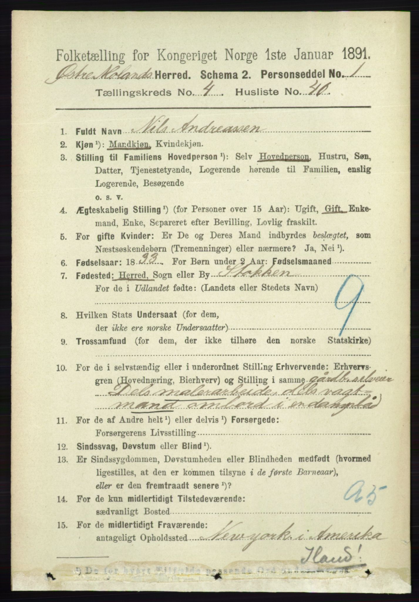 RA, 1891 census for 0918 Austre Moland, 1891, p. 2269