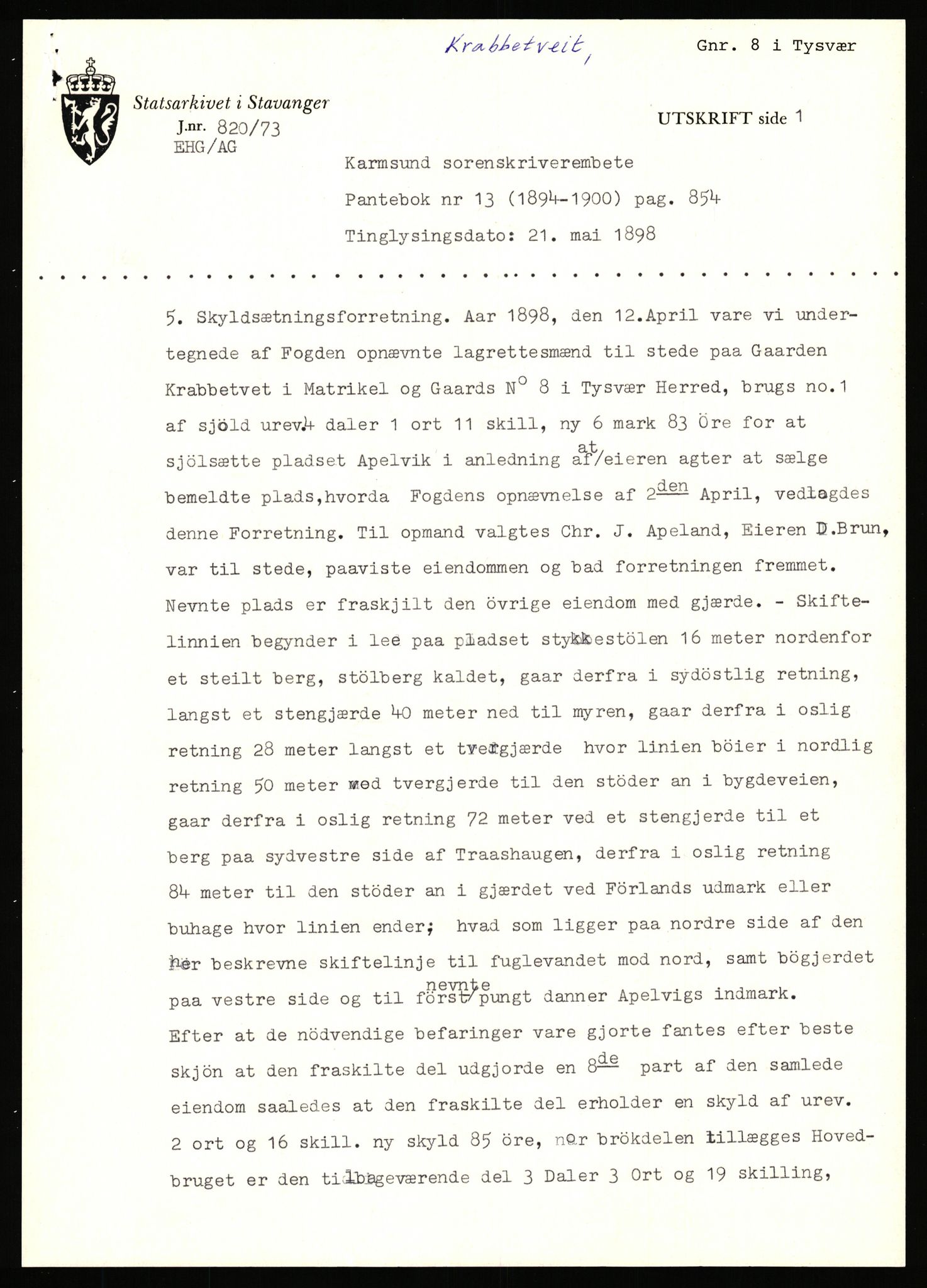 Statsarkivet i Stavanger, AV/SAST-A-101971/03/Y/Yj/L0048: Avskrifter sortert etter gårdsnavn: Kluge - Kristianslyst, 1750-1930, p. 430