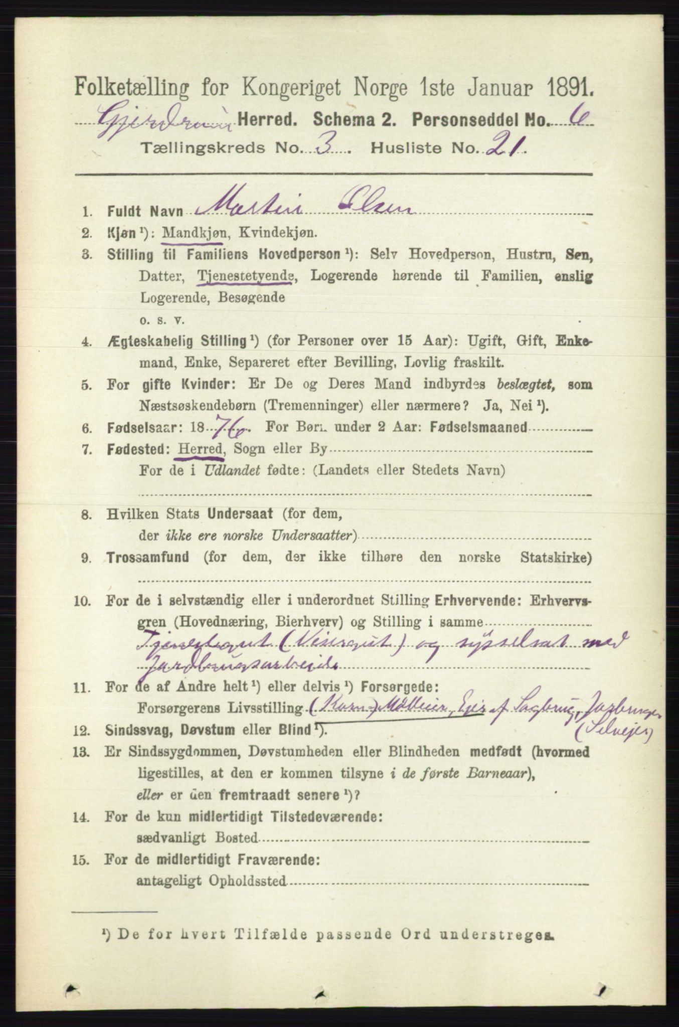 RA, 1891 census for 0234 Gjerdrum, 1891, p. 1376