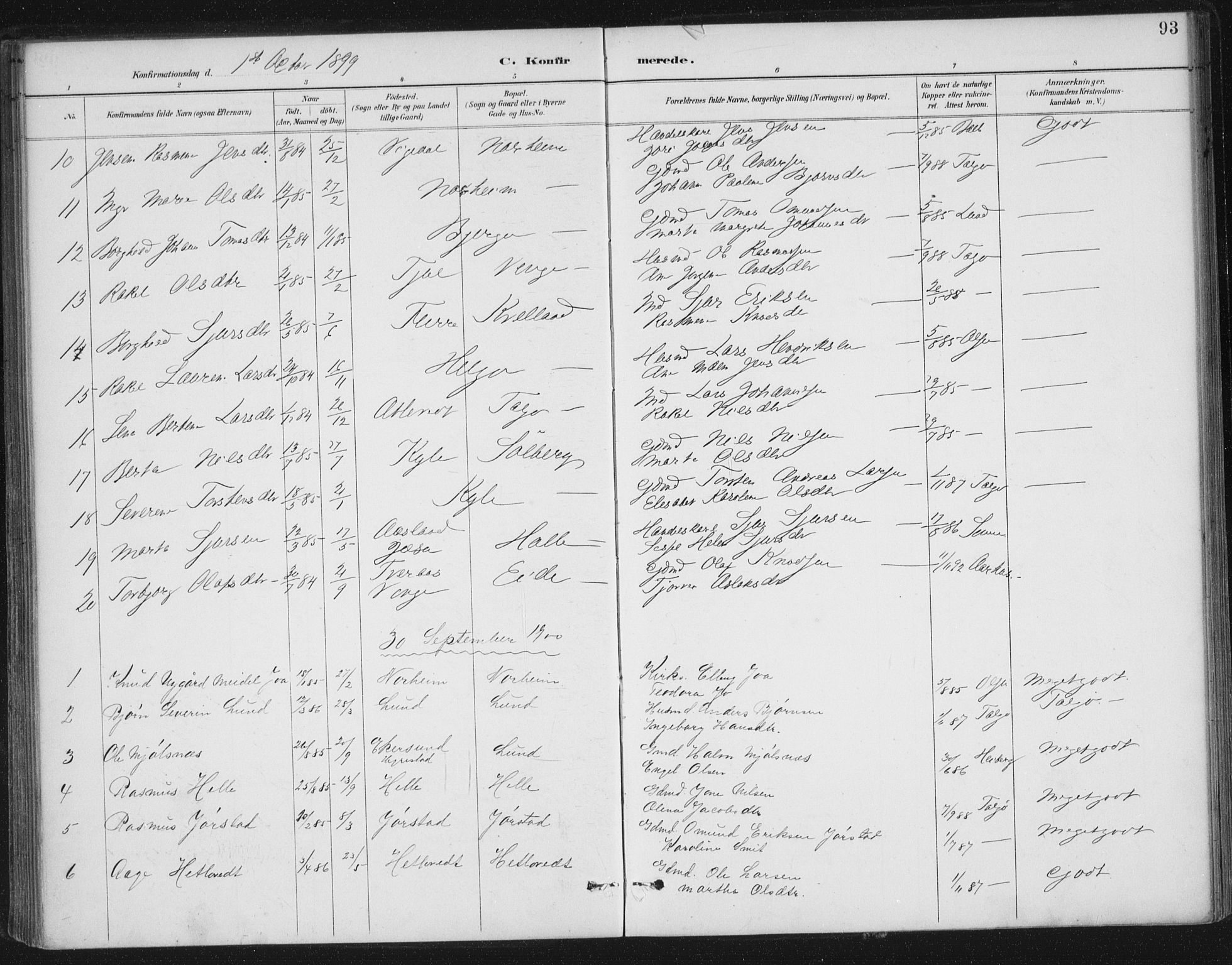 Nedstrand sokneprestkontor, SAST/A-101841/01/IV: Parish register (official) no. A 13, 1887-1915, p. 93