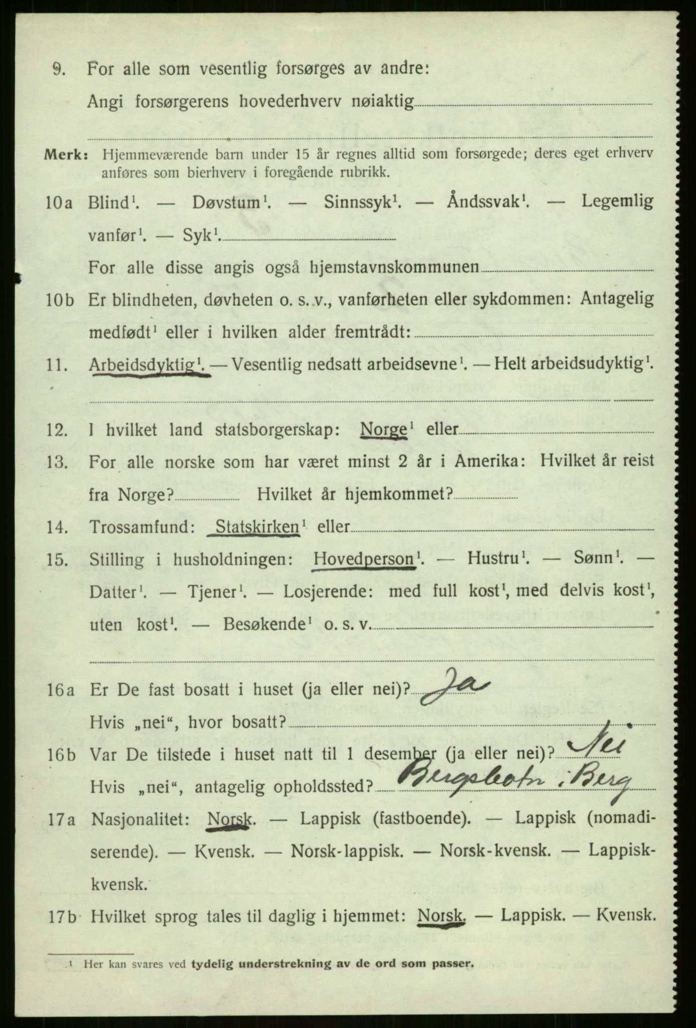 SATØ, 1920 census for Berg, 1920, p. 2748