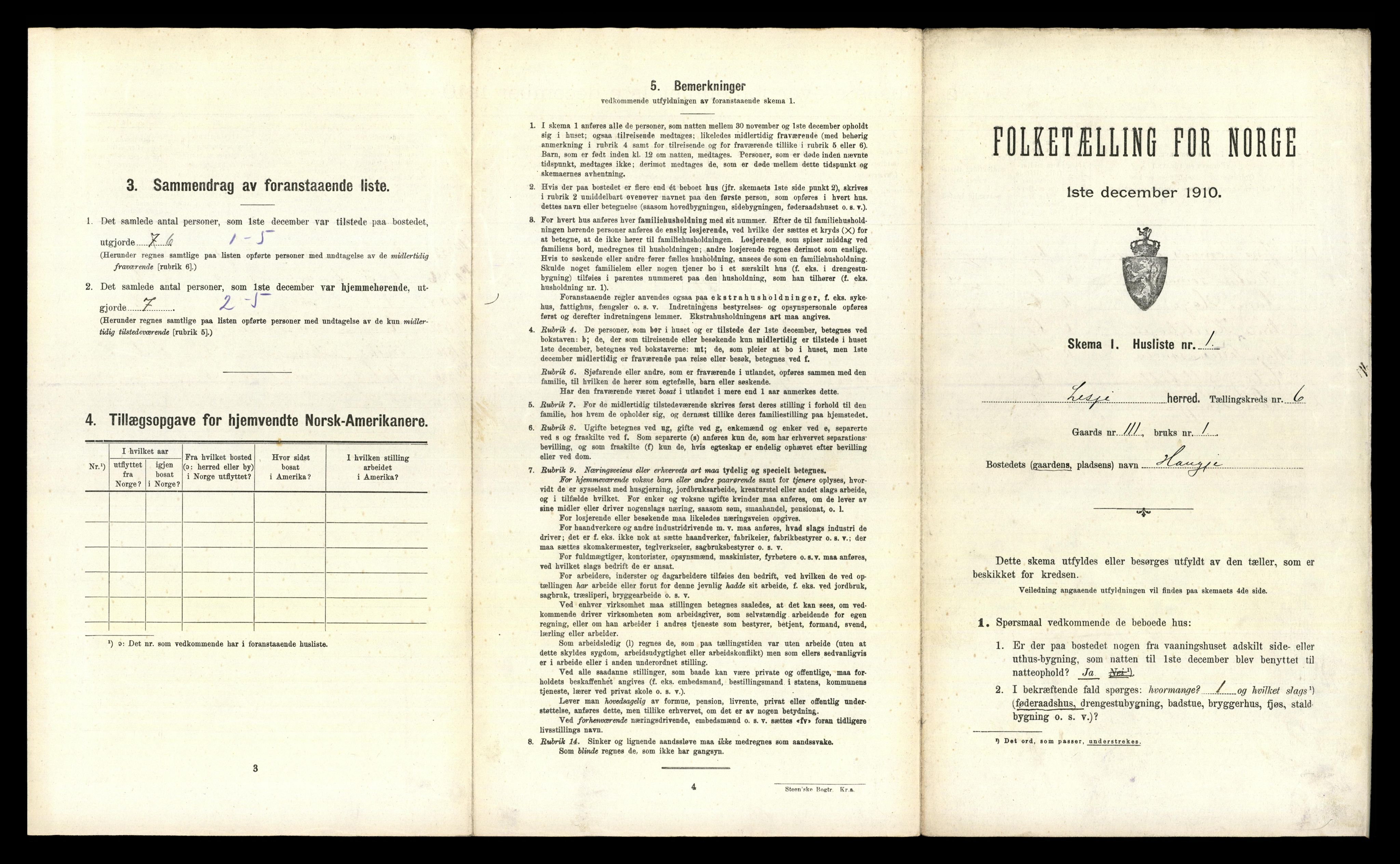 RA, 1910 census for Lesja, 1910, p. 711