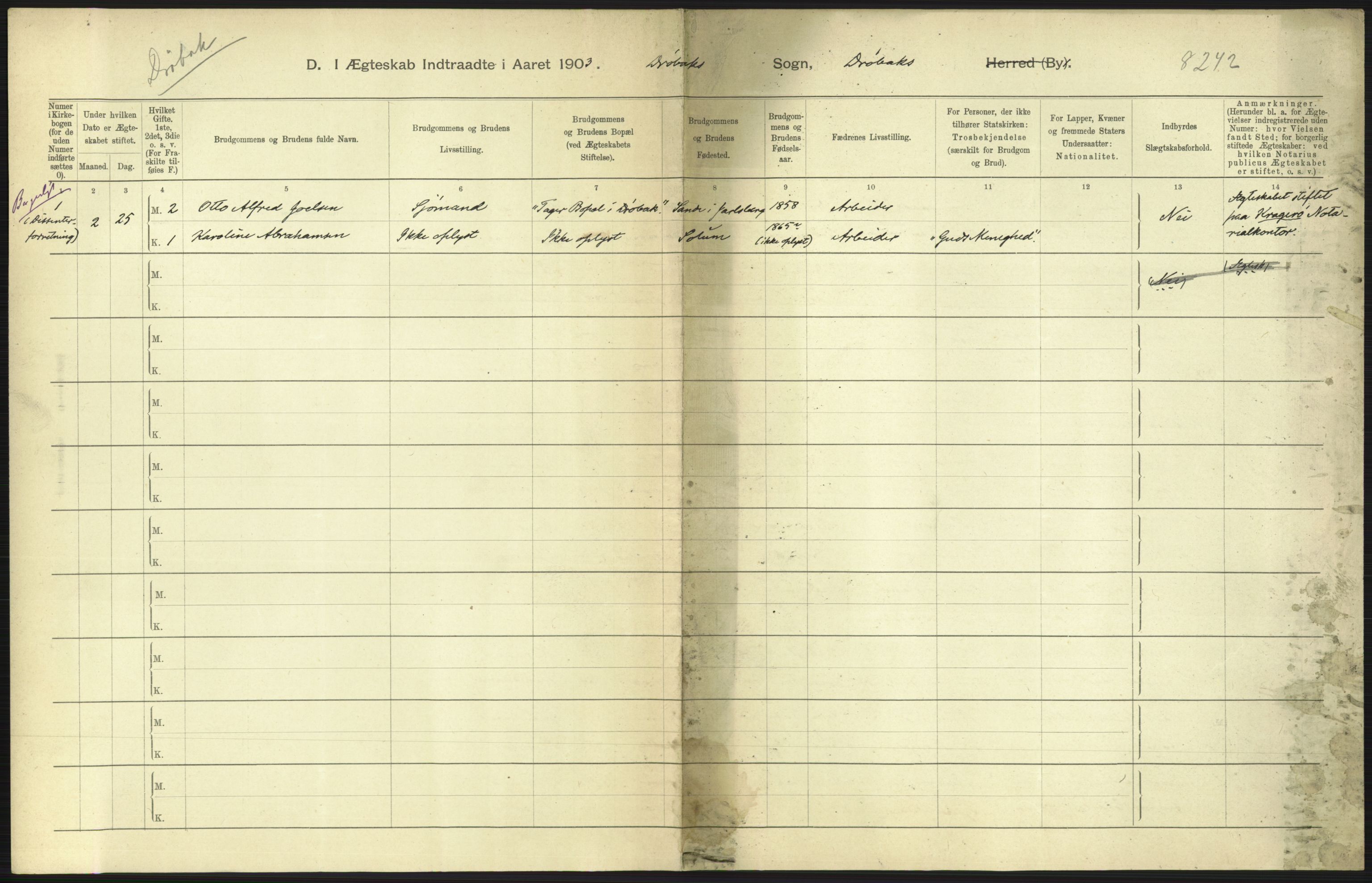 Statistisk sentralbyrå, Sosiodemografiske emner, Befolkning, AV/RA-S-2228/D/Df/Dfa/Dfaa/L0002: Akershus amt: Fødte, gifte, døde, 1903, p. 531