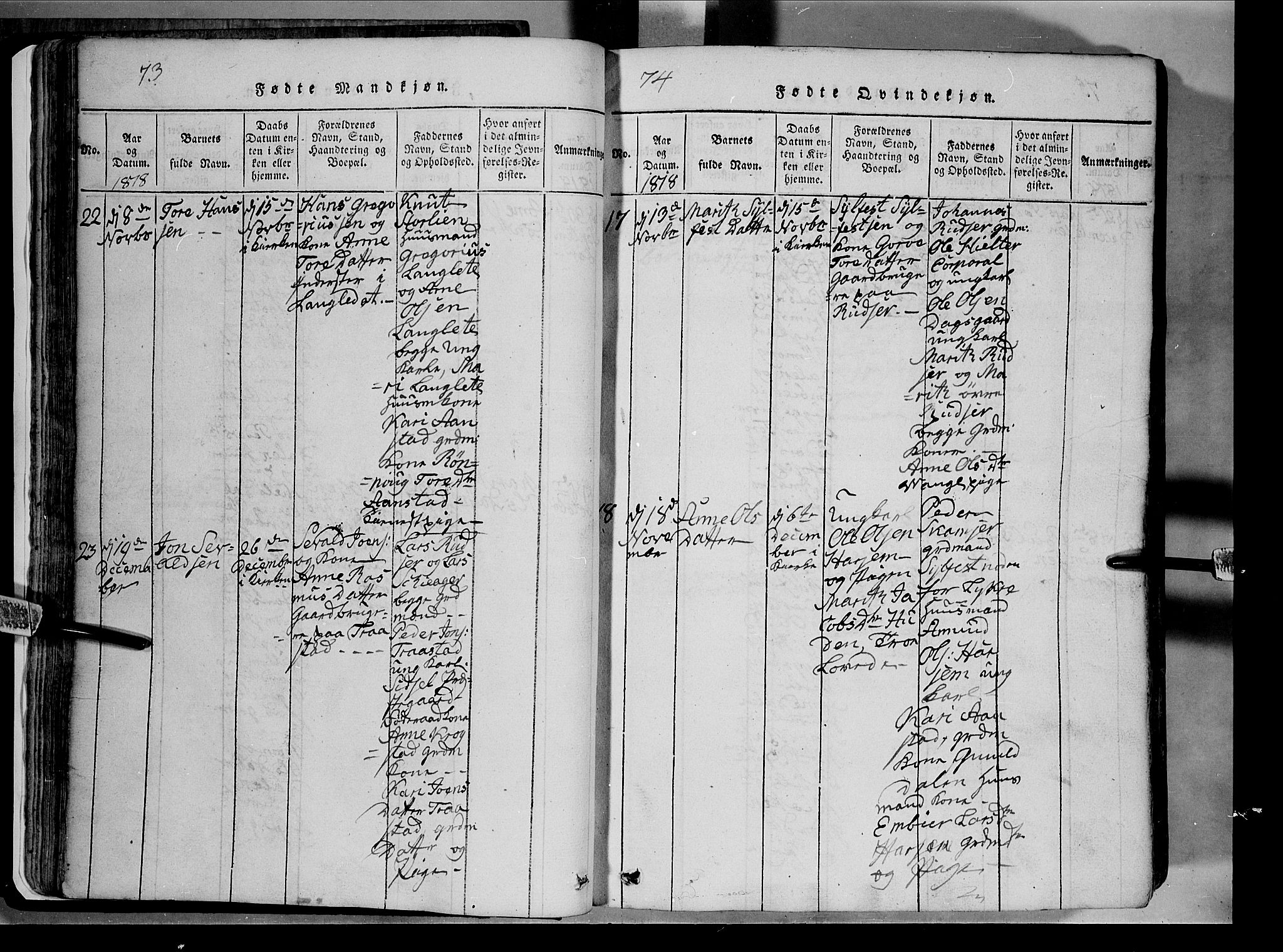 Lom prestekontor, SAH/PREST-070/L/L0003: Parish register (copy) no. 3, 1815-1844, p. 73-74
