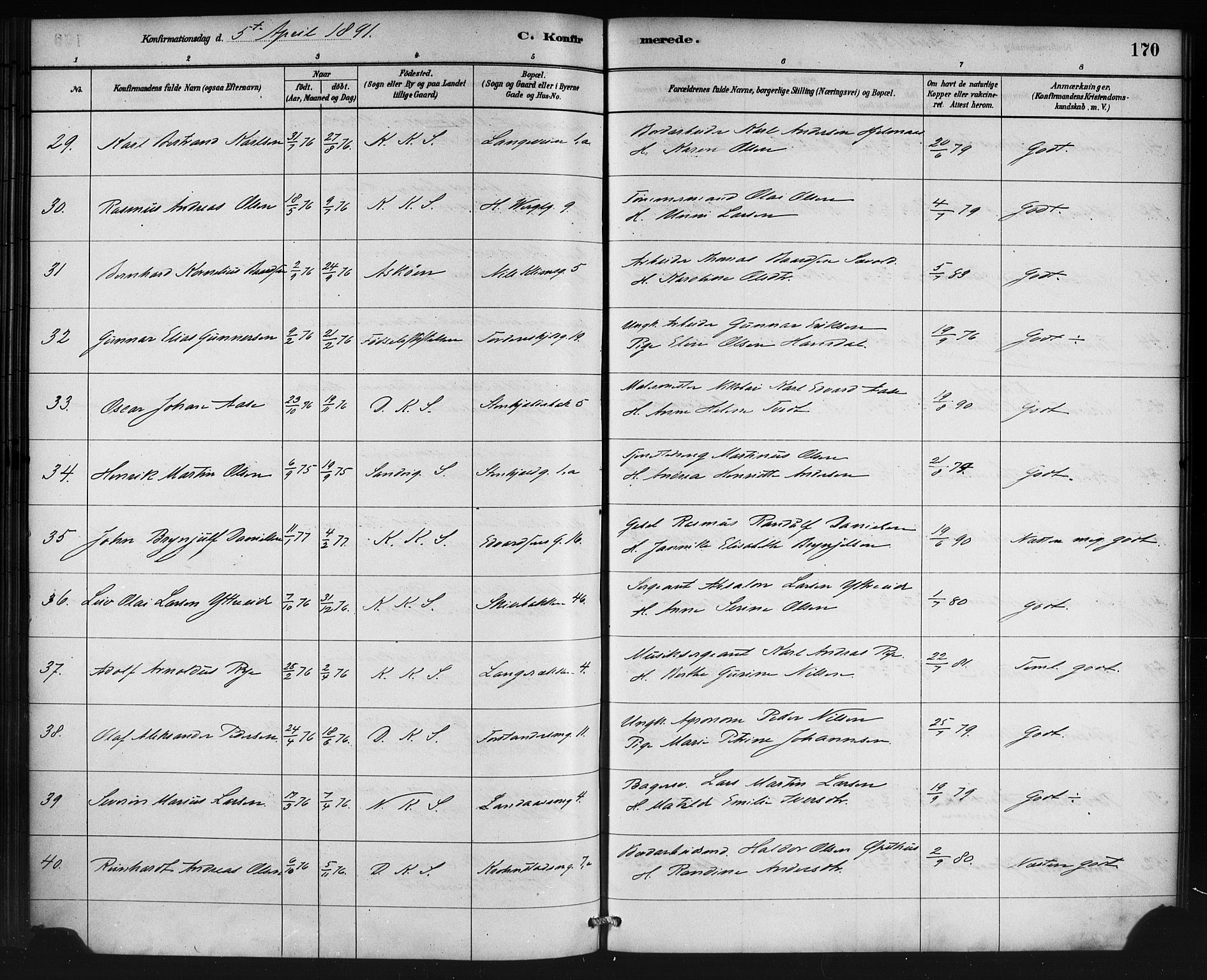 Korskirken sokneprestembete, AV/SAB-A-76101/H/Haa/L0029: Parish register (official) no. C 5, 1880-1892, p. 170