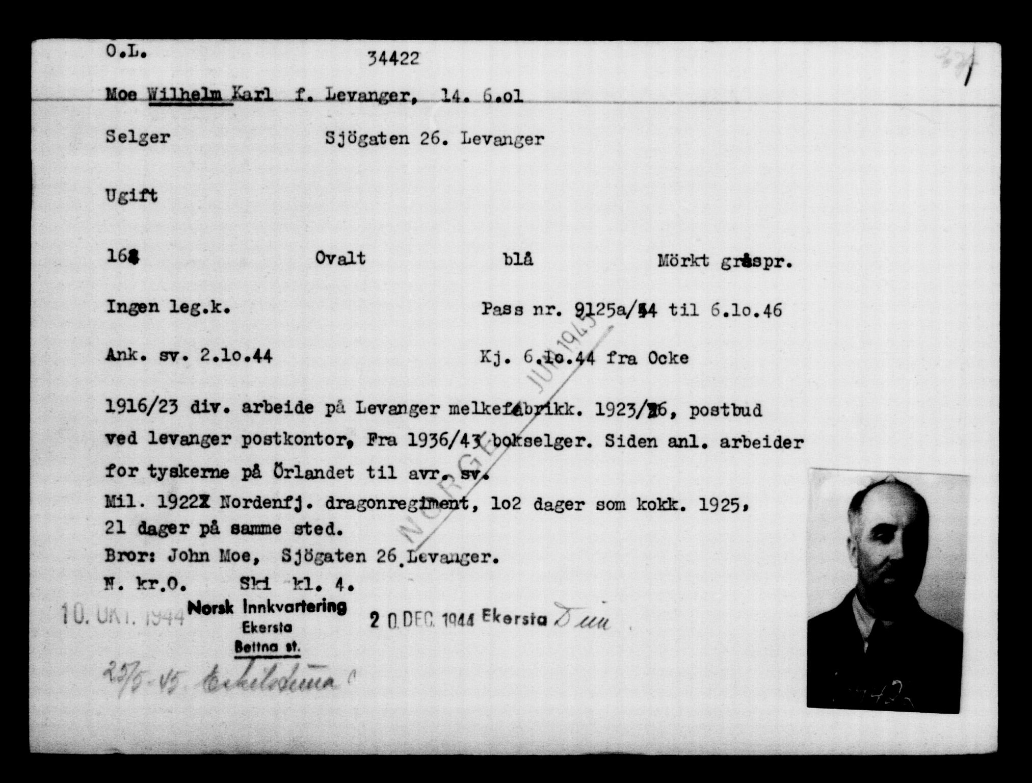 Utenriksstasjonene, Legasjonen i Stockholm, Flyktningkontoret, AV/RA-S-6753/V/Va/L0013: Kjesäterkartoteket, flyktninger med registreringsnr. 31500-34731, 1940-1945, p. 3076