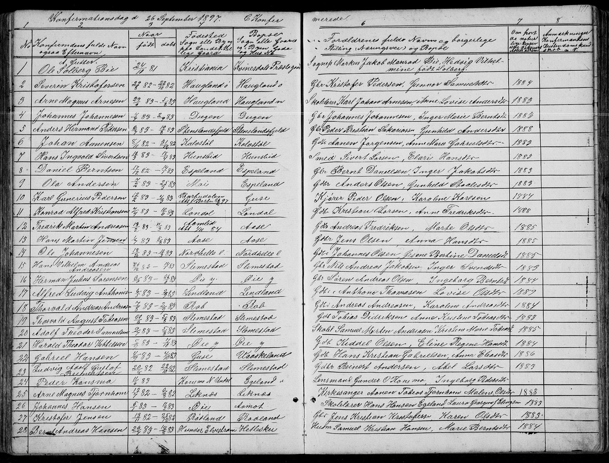 Kvinesdal sokneprestkontor, SAK/1111-0026/F/Fb/Fbb/L0002: Parish register (copy) no. B 2, 1873-1897, p. 171
