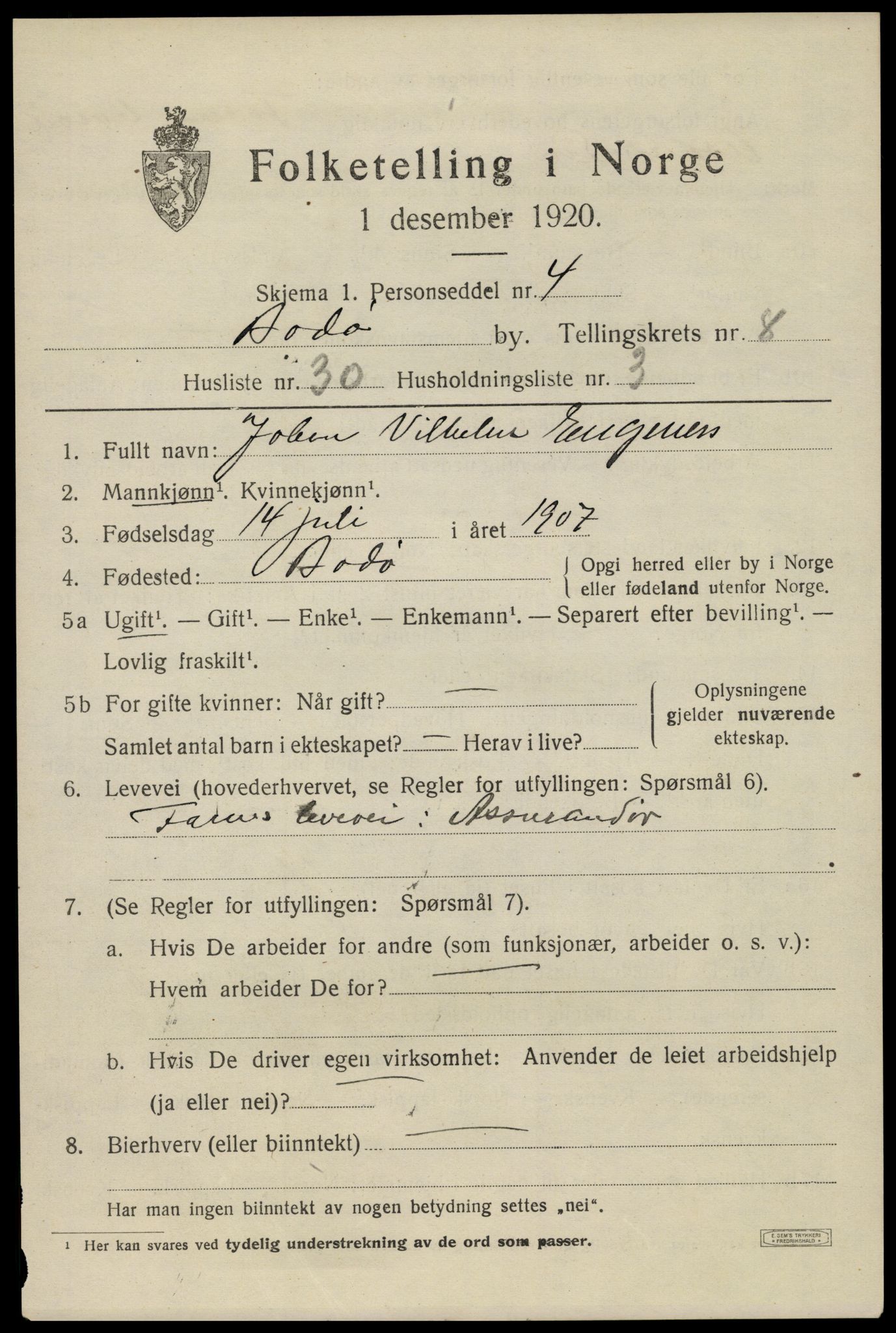 SAT, 1920 census for Bodø, 1920, p. 12803