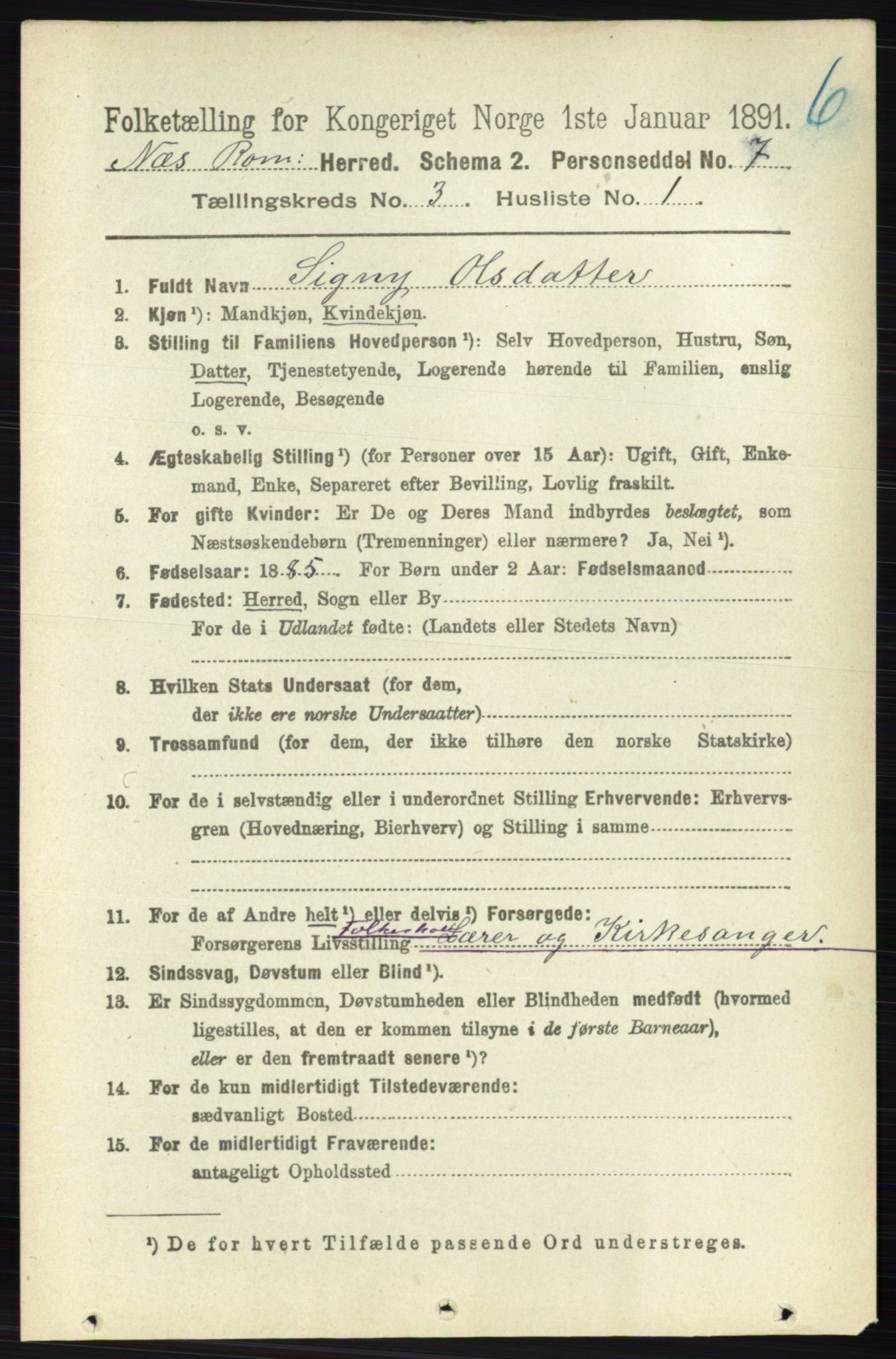 RA, 1891 census for 0236 Nes, 1891, p. 1583