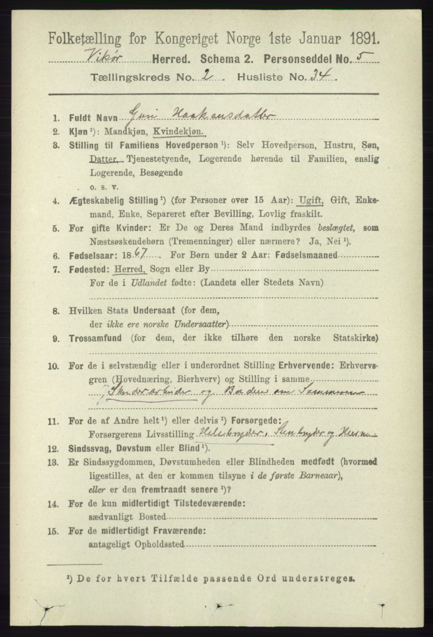 RA, 1891 census for 1238 Vikør, 1891, p. 687