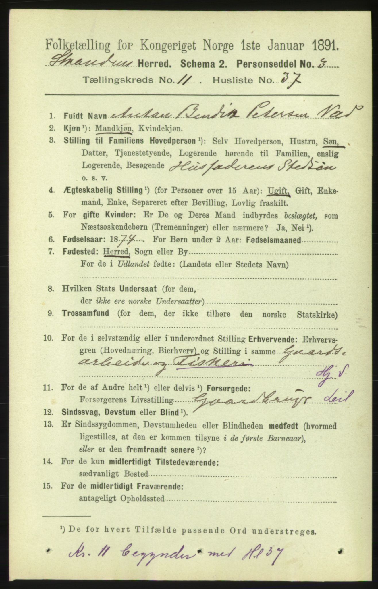 RA, 1891 census for 1525 Stranda, 1891, p. 2479