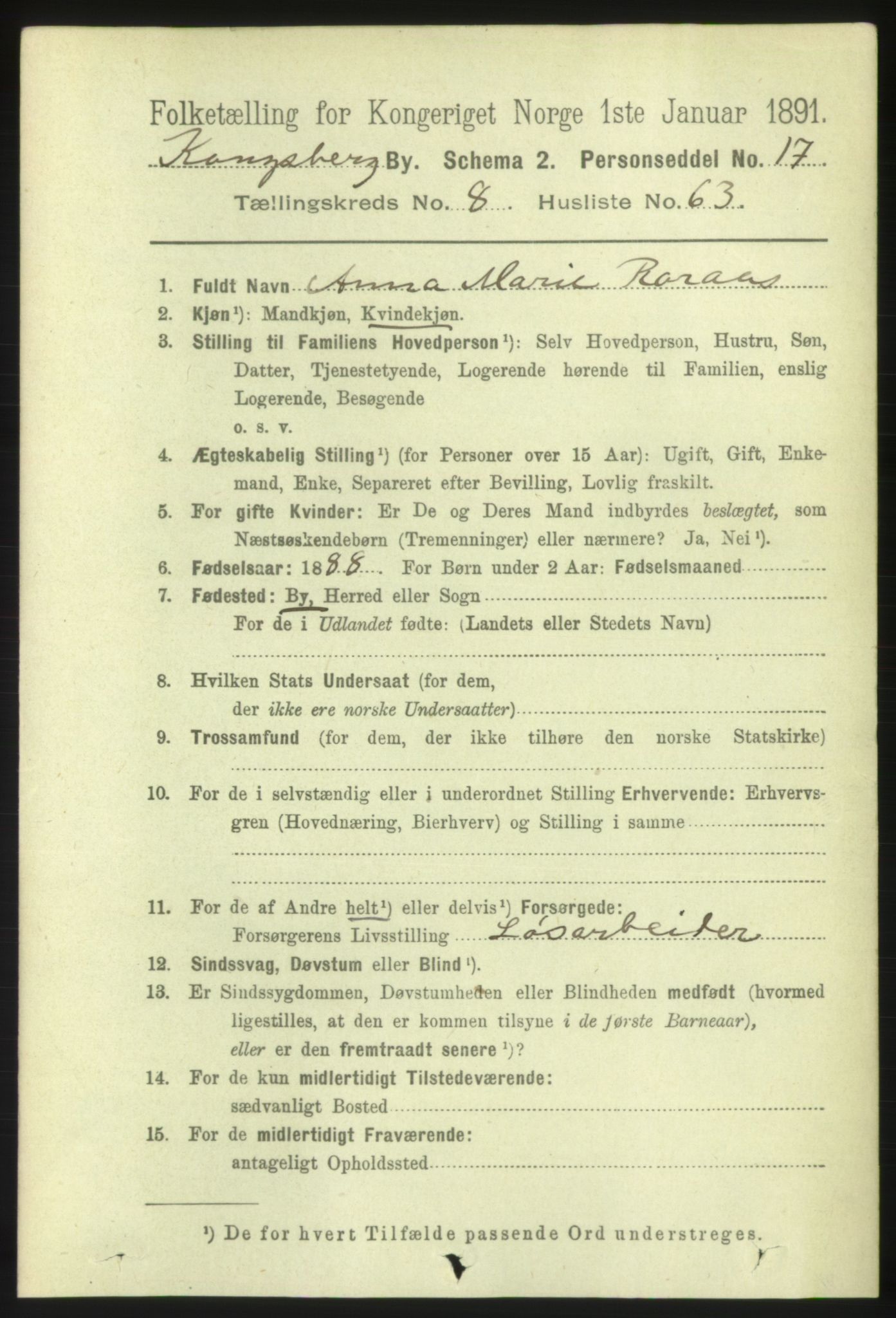 RA, 1891 census for 0604 Kongsberg, 1891, p. 6041