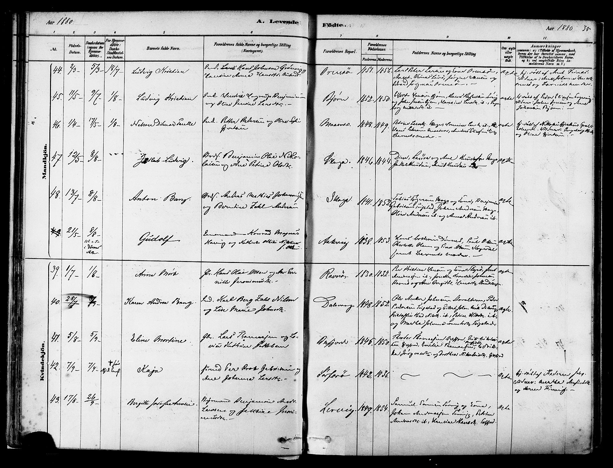 Ministerialprotokoller, klokkerbøker og fødselsregistre - Nordland, SAT/A-1459/834/L0507: Parish register (official) no. 834A05, 1878-1892, p. 38