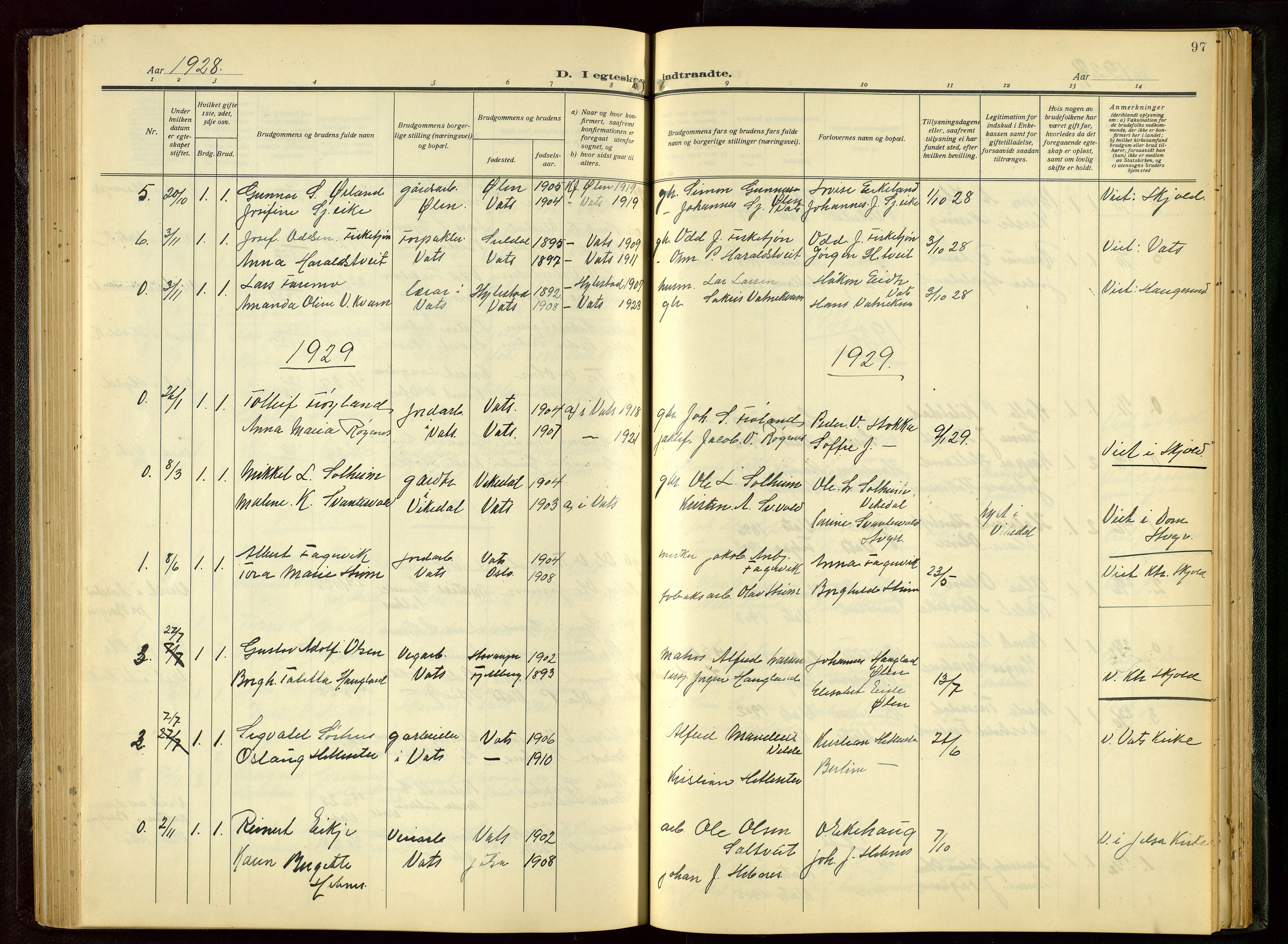 Skjold sokneprestkontor, AV/SAST-A-101847/H/Ha/Hab/L0011: Parish register (copy) no. B 11, 1922-1951, p. 97