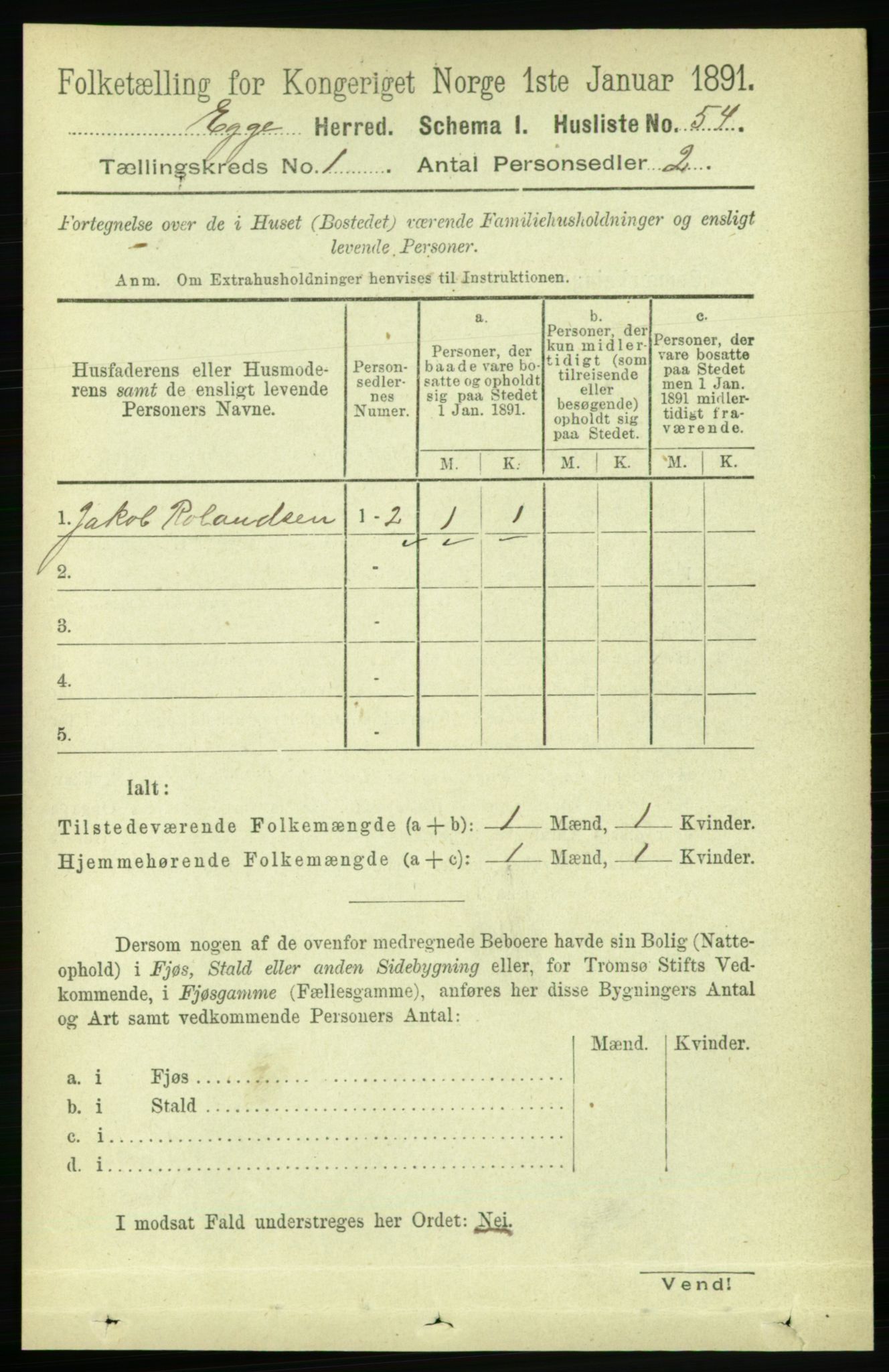 RA, 1891 census for 1733 Egge, 1891, p. 68