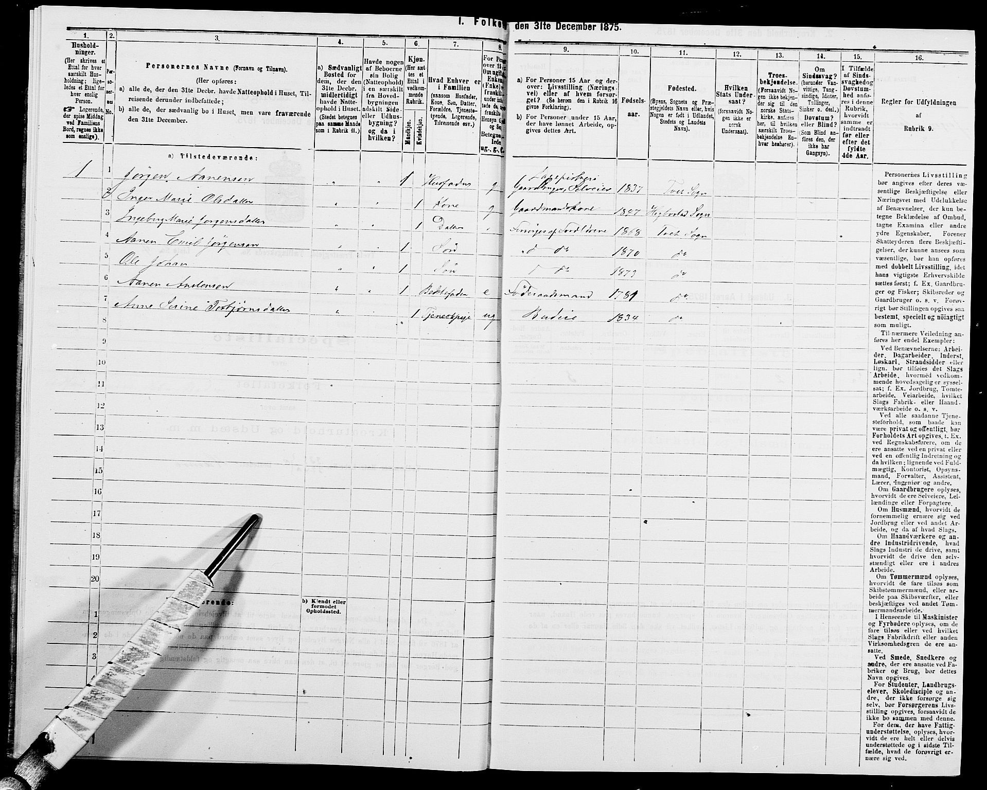 SAK, 1875 census for 1013P Tveit, 1875, p. 64