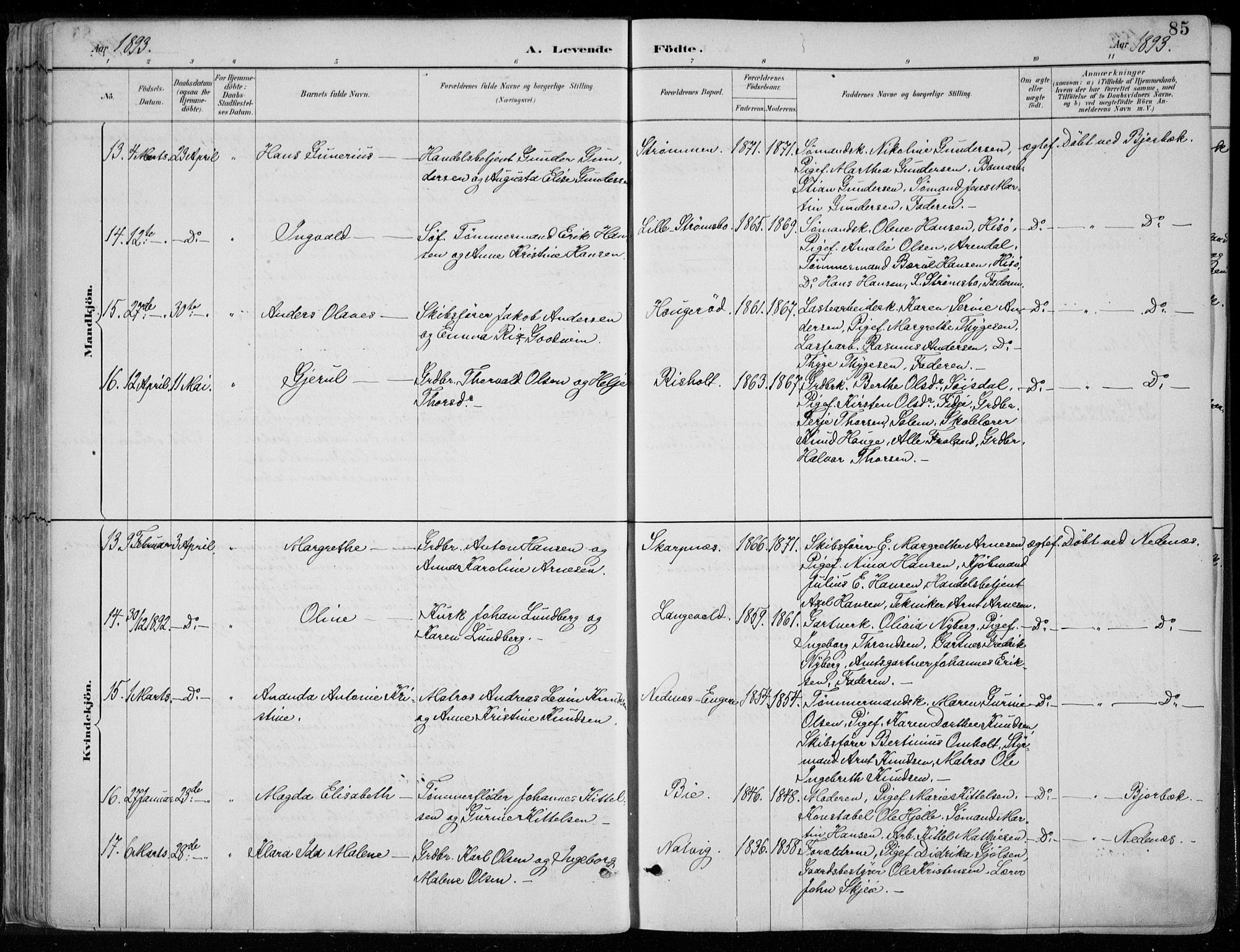 Øyestad sokneprestkontor, AV/SAK-1111-0049/F/Fa/L0017: Parish register (official) no. A 17, 1887-1896, p. 85