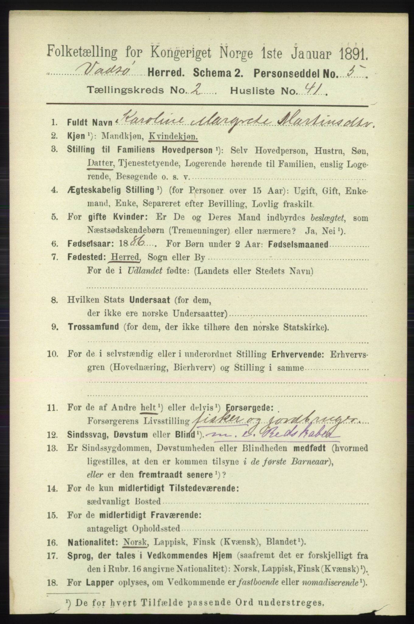 RA, 1891 census for 2029 Vadsø, 1891, p. 720