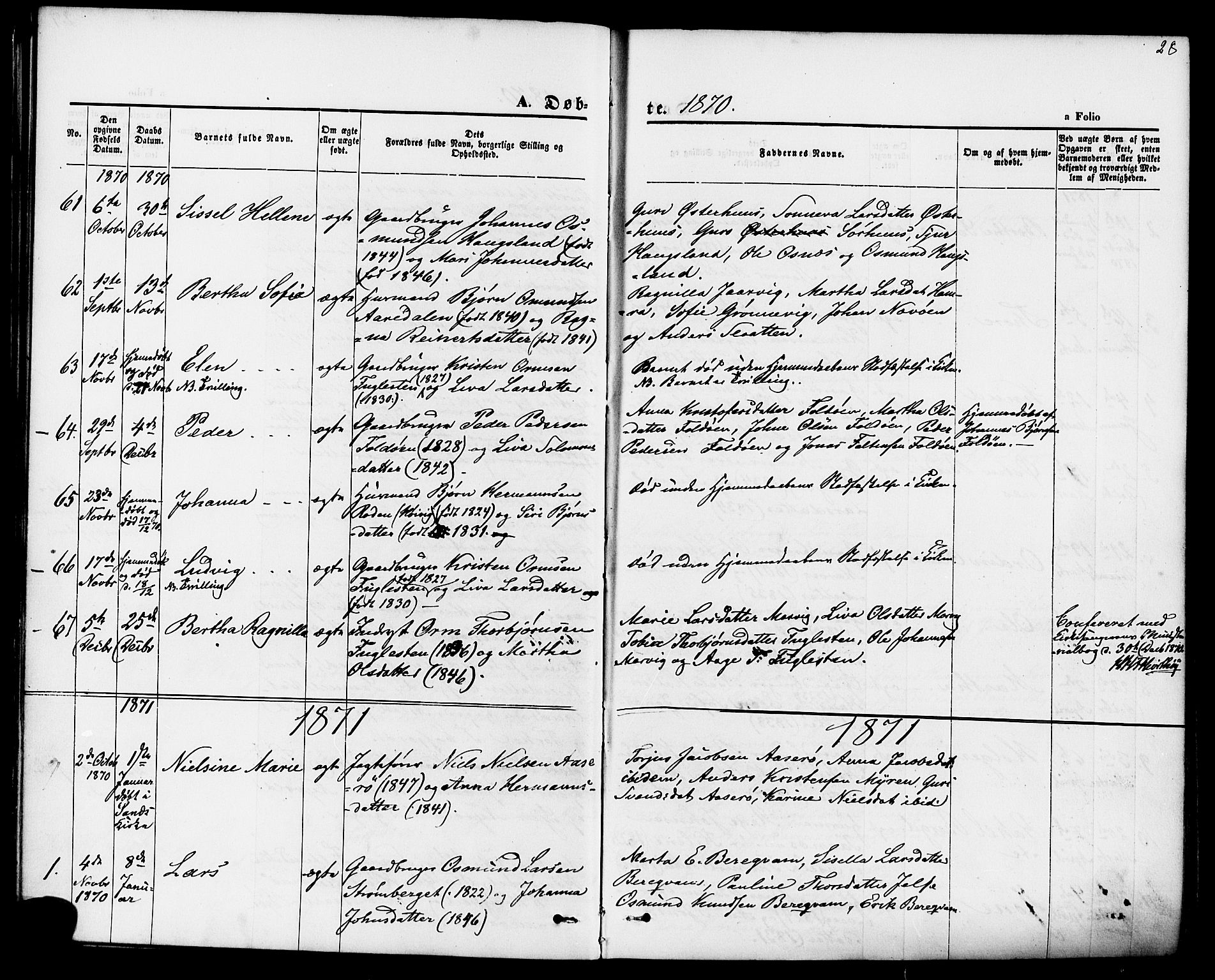 Jelsa sokneprestkontor, SAST/A-101842/01/IV: Parish register (official) no. A 8, 1867-1883, p. 28
