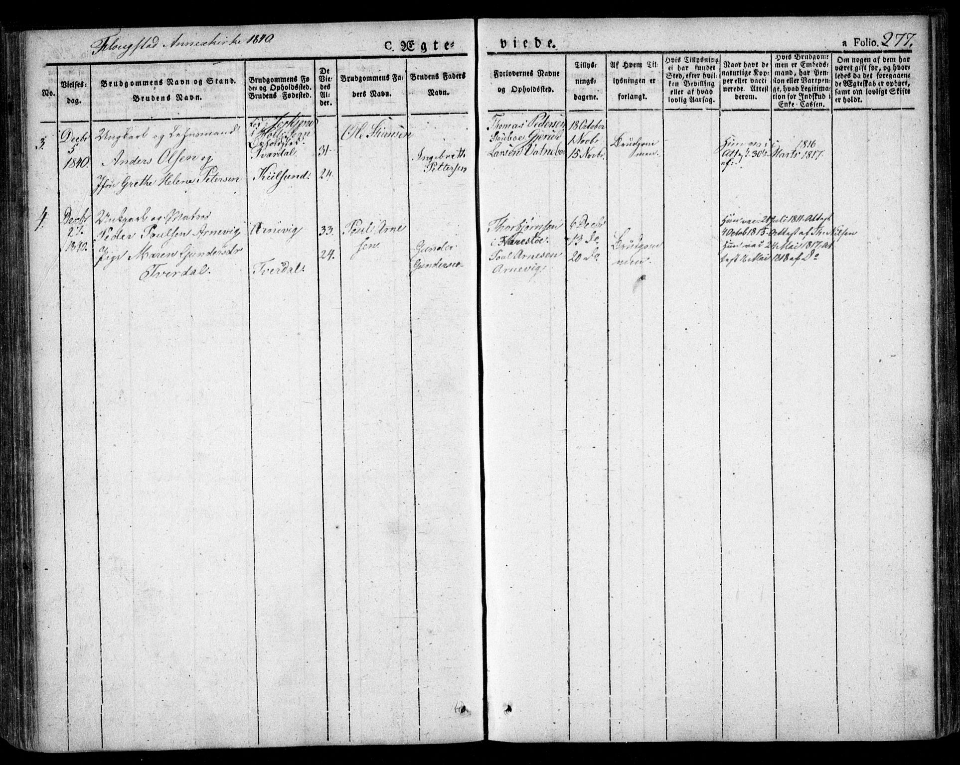 Dypvåg sokneprestkontor, AV/SAK-1111-0007/F/Fa/Faa/L0004: Parish register (official) no. A 4, 1824-1840, p. 277