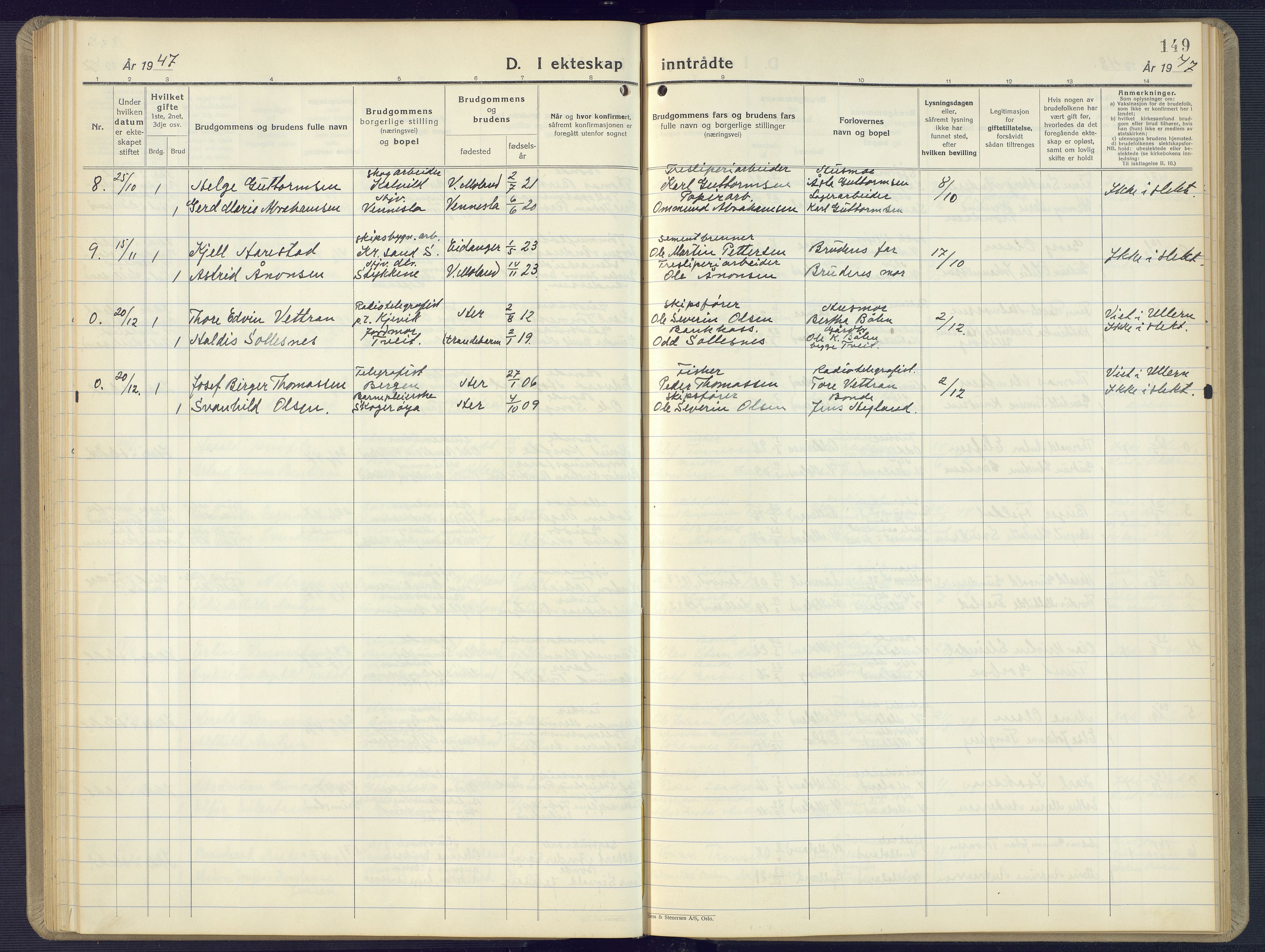 Vestre Moland sokneprestkontor, AV/SAK-1111-0046/F/Fb/Fbb/L0008: Parish register (copy) no. B 8, 1930-1966, p. 149