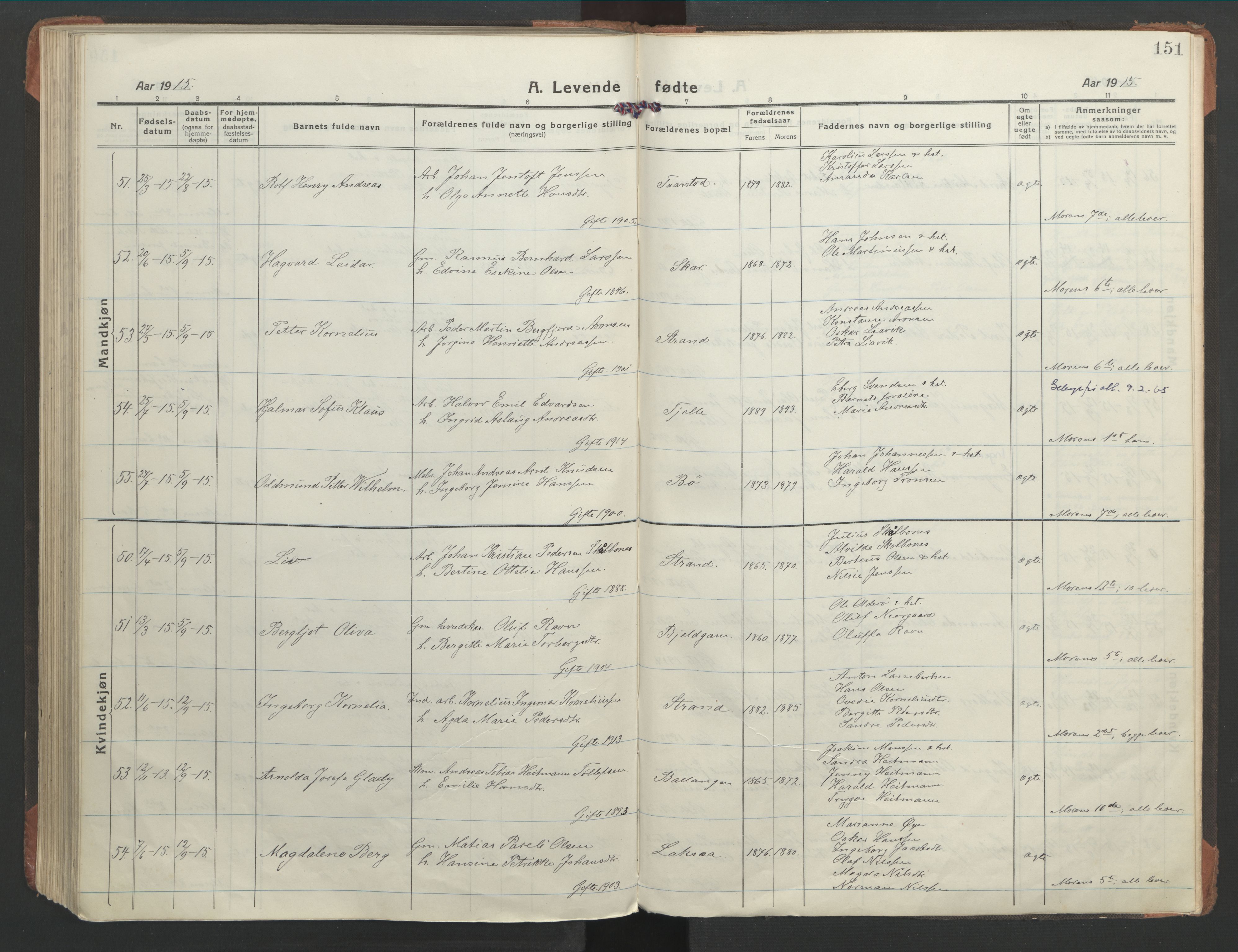 Ministerialprotokoller, klokkerbøker og fødselsregistre - Nordland, SAT/A-1459/863/L0900: Parish register (official) no. 863A12, 1906-1915, p. 151