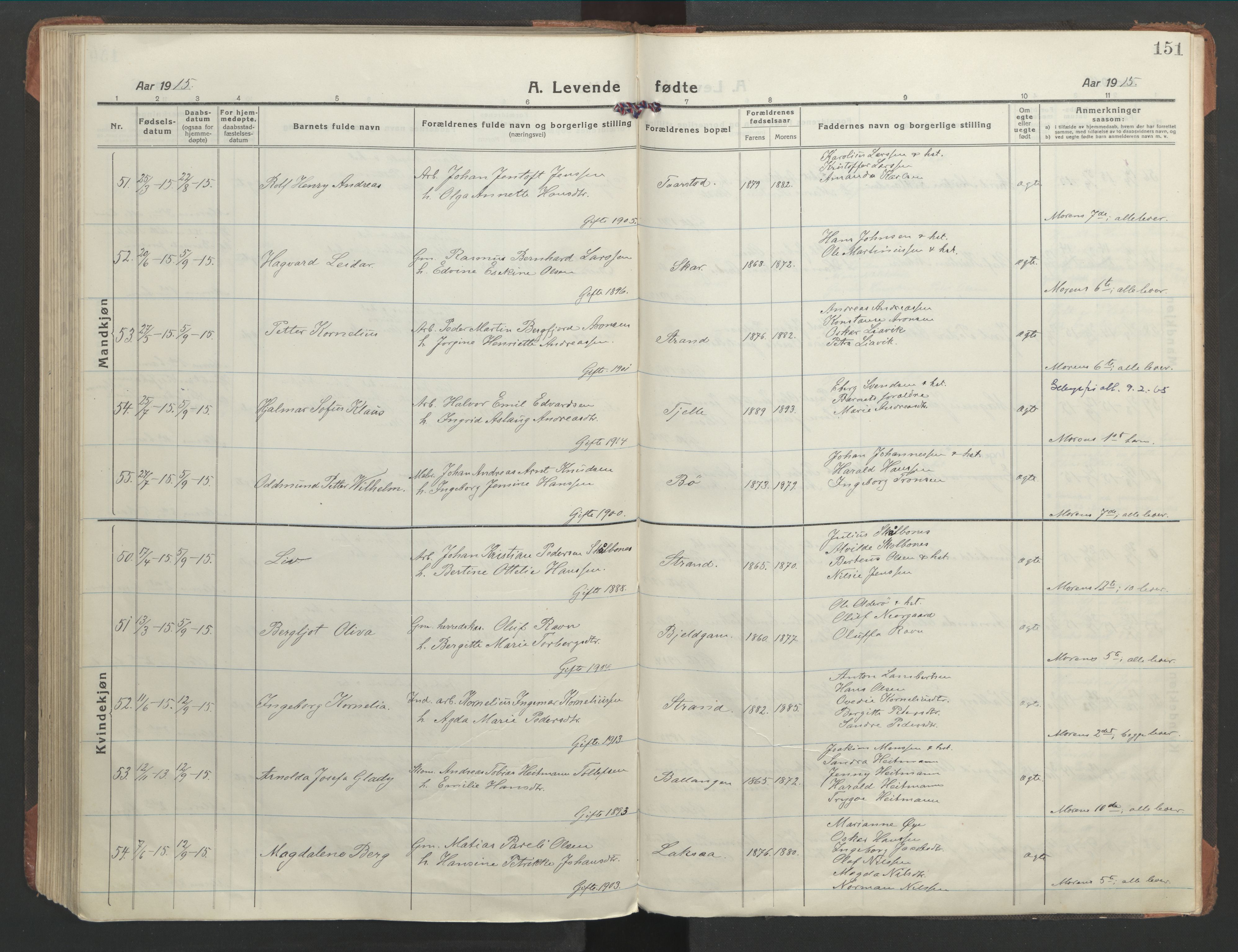 Ministerialprotokoller, klokkerbøker og fødselsregistre - Nordland, AV/SAT-A-1459/863/L0900: Parish register (official) no. 863A12, 1906-1915, p. 151