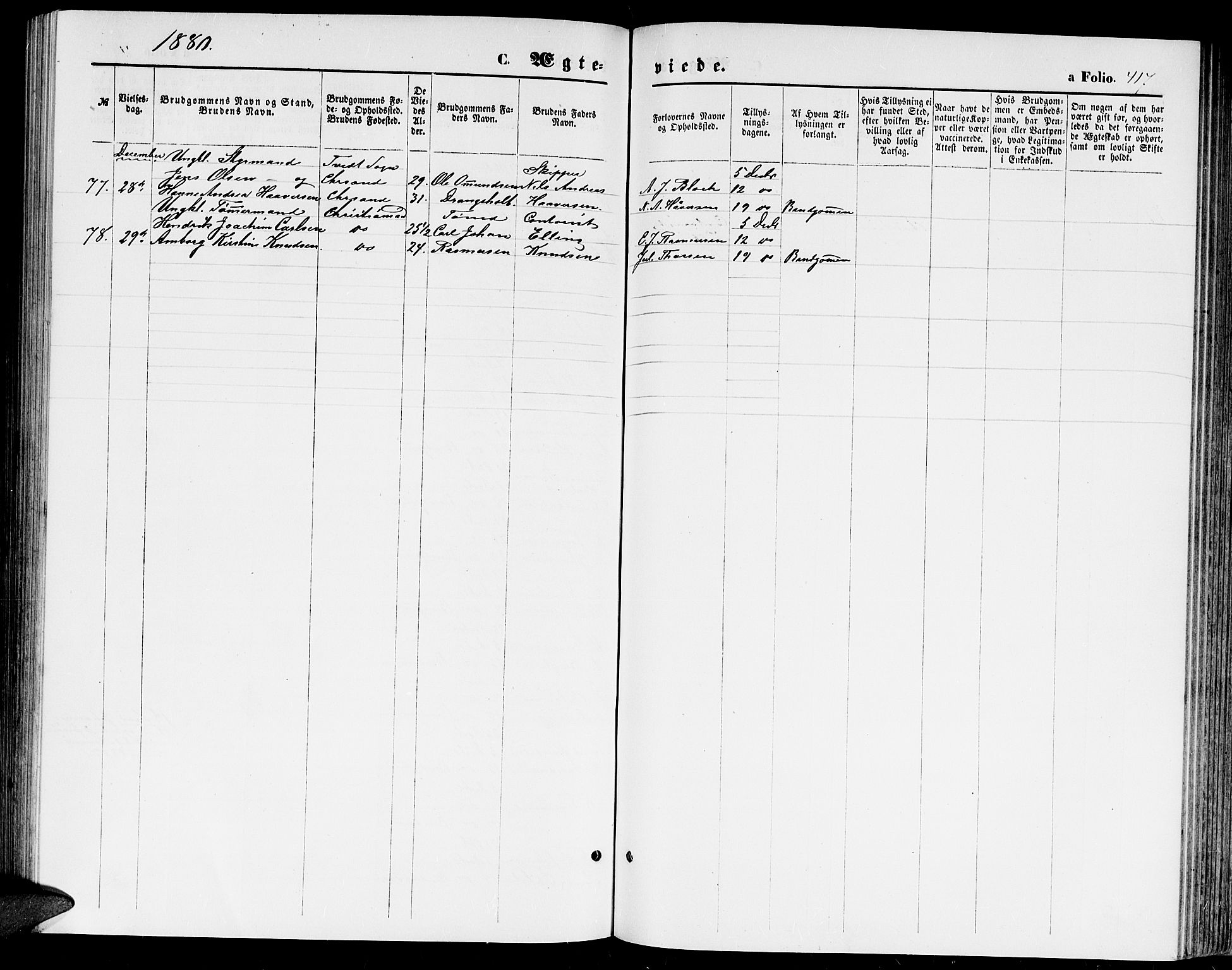 Kristiansand domprosti, AV/SAK-1112-0006/F/Fb/L0013: Parish register (copy) no. B 13, 1871-1880, p. 417