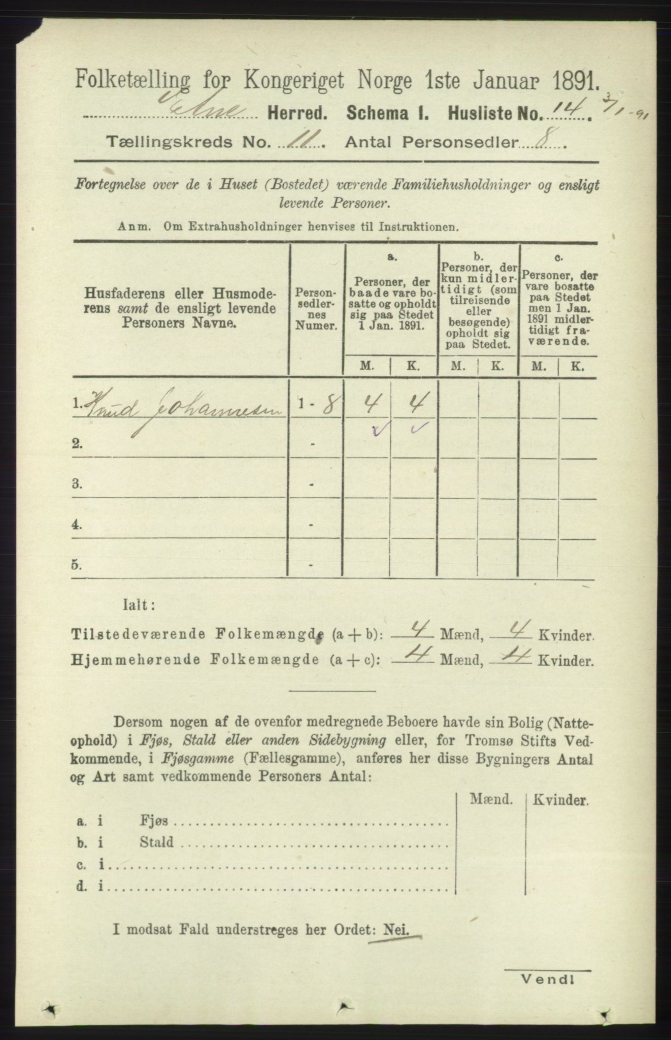 RA, 1891 census for 1211 Etne, 1891, p. 2216